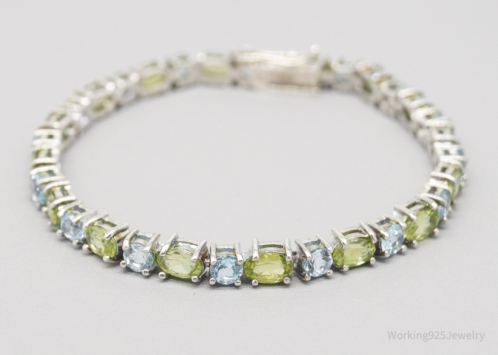 Vintage Designer DBJ Blue Topaz Peridot Sterling Silver Bracelet