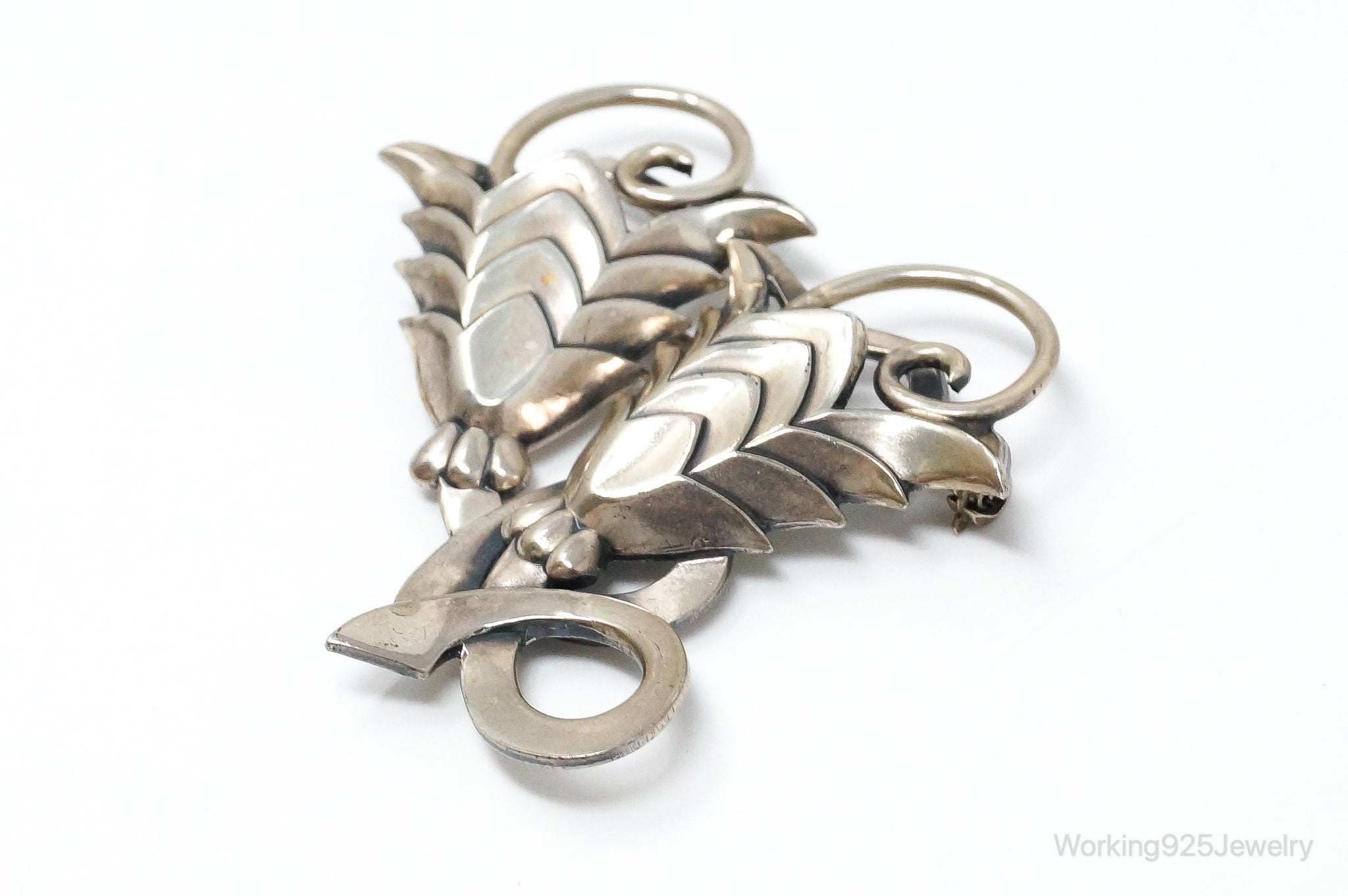 Vintage Designer JewelArt Flowers Sterling Silver Brooch Pin