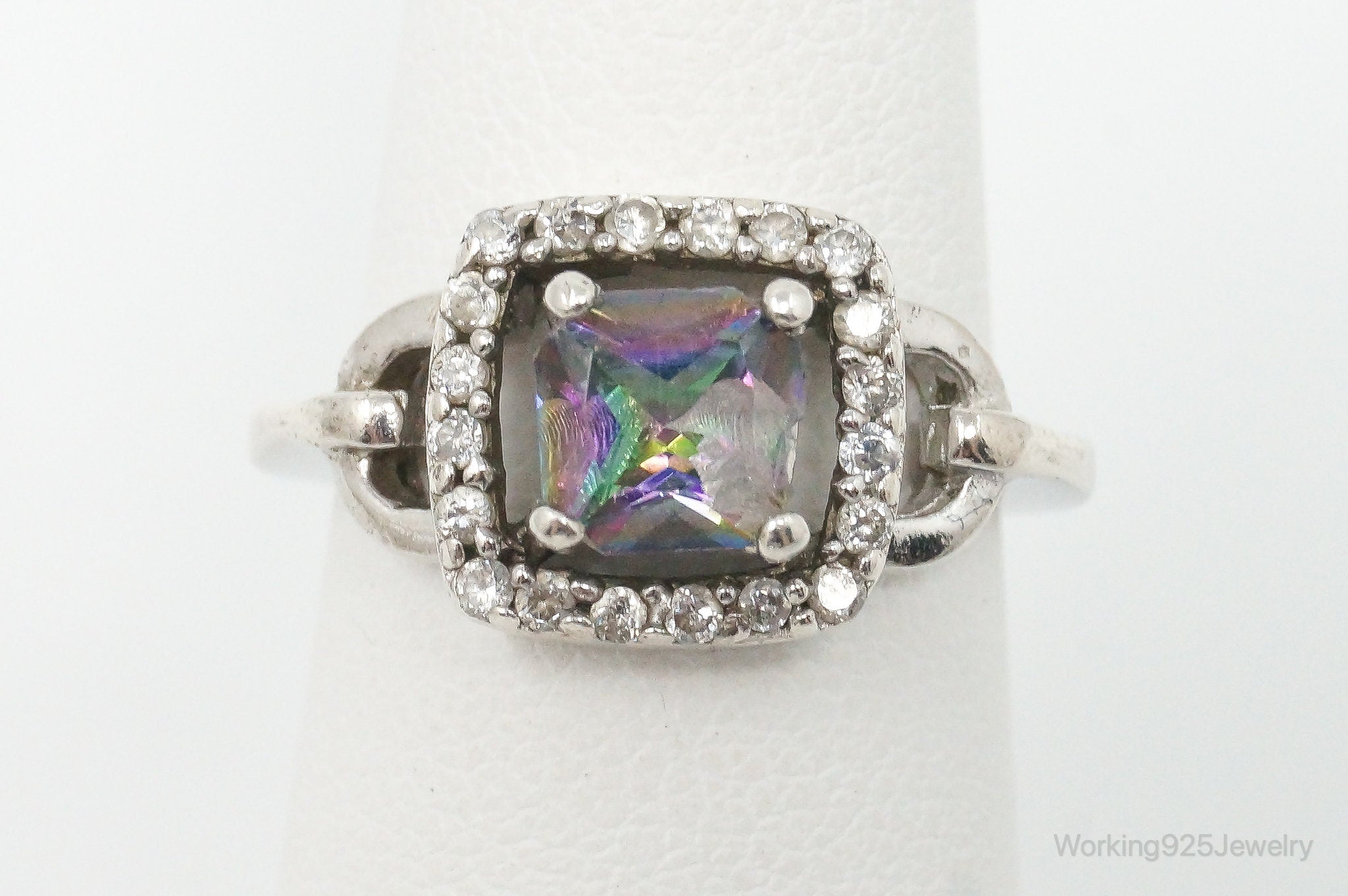 Vintage Mystic Topaz Cubic Zirconia Sterling Silver Ring - Size 6.25