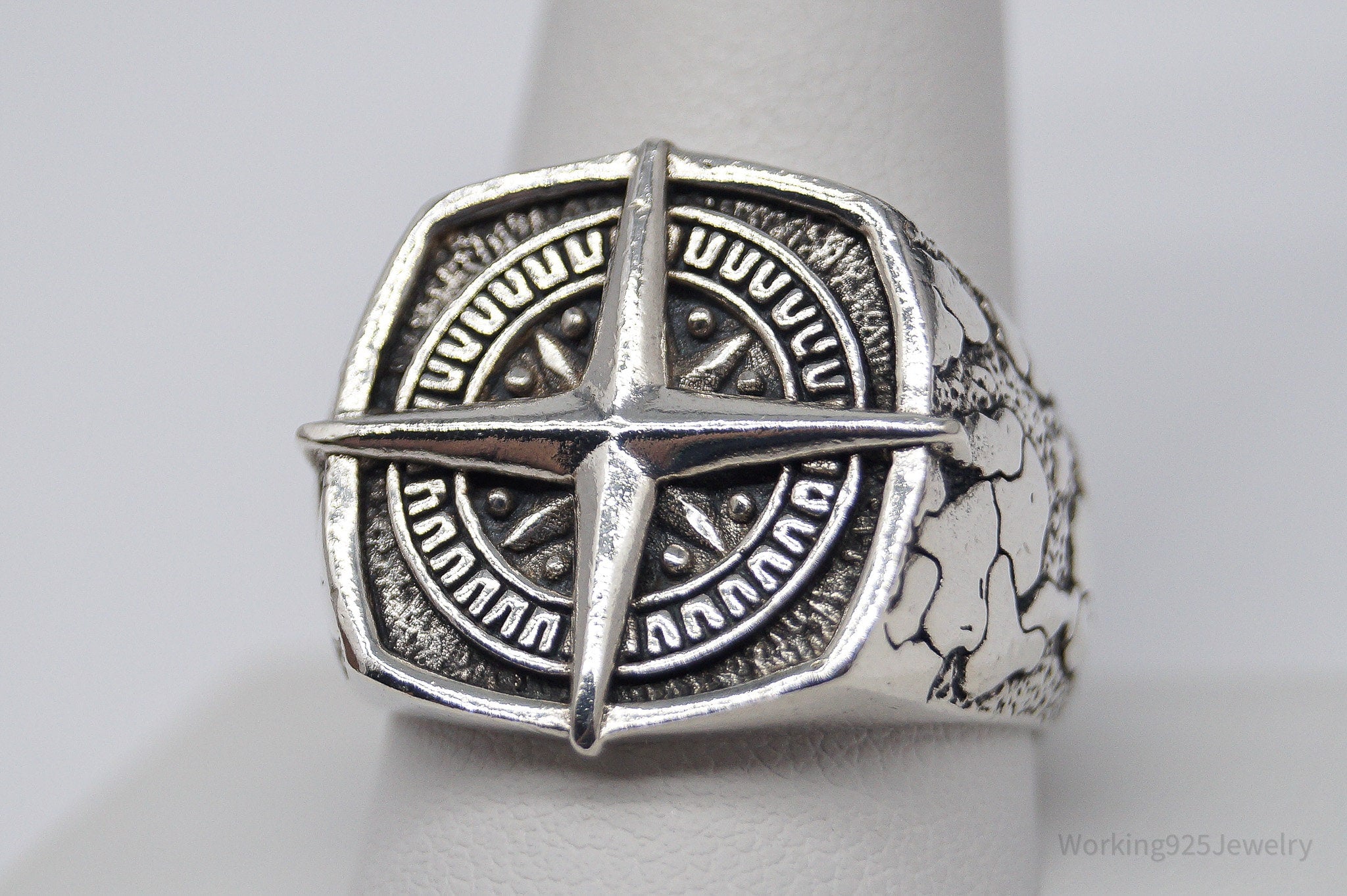 Vintage Nautical Style Compass Sterling Silver Ring - Size 11