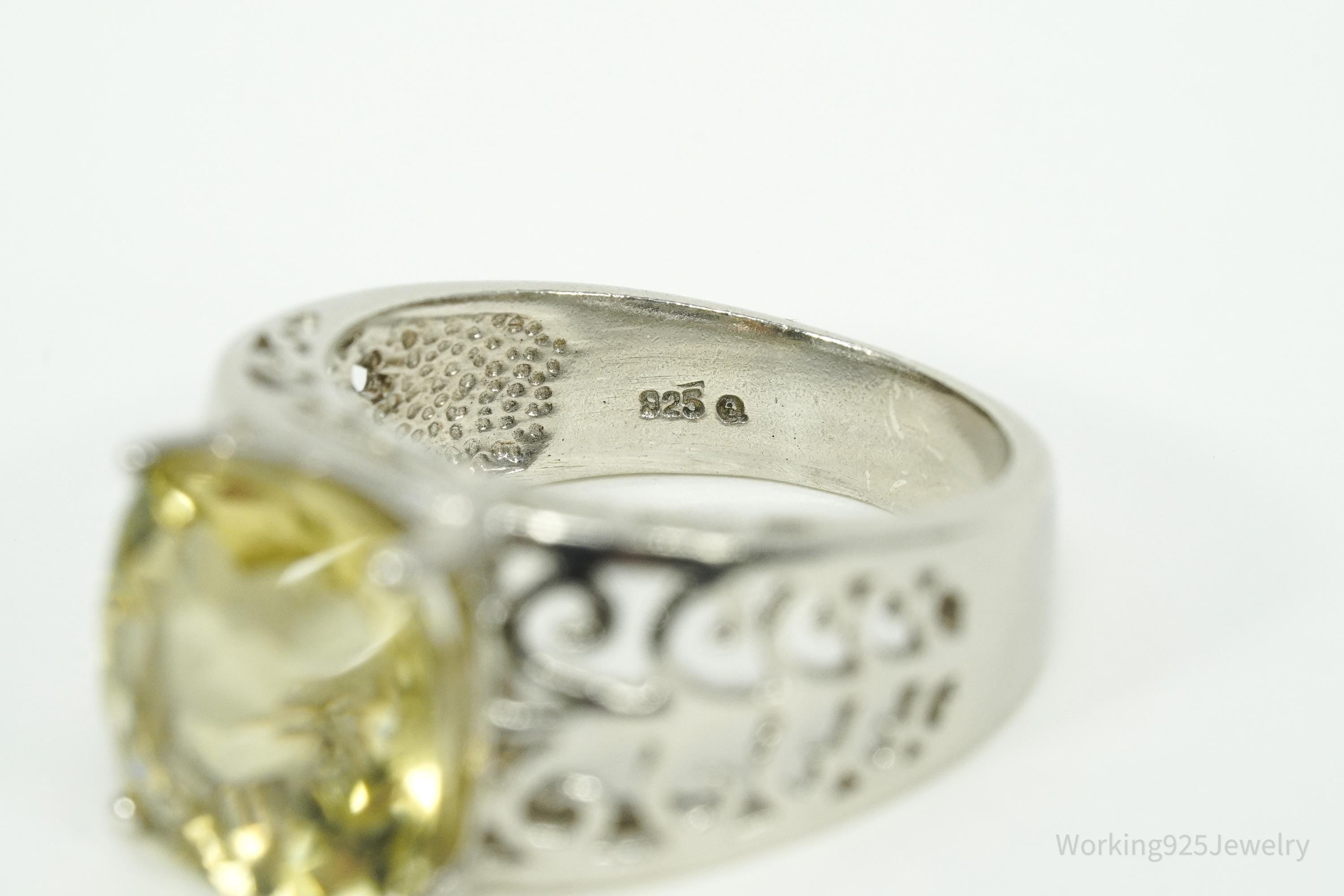 Vintage Large Lemon Citrine Sterling Silver Ring - Size 9