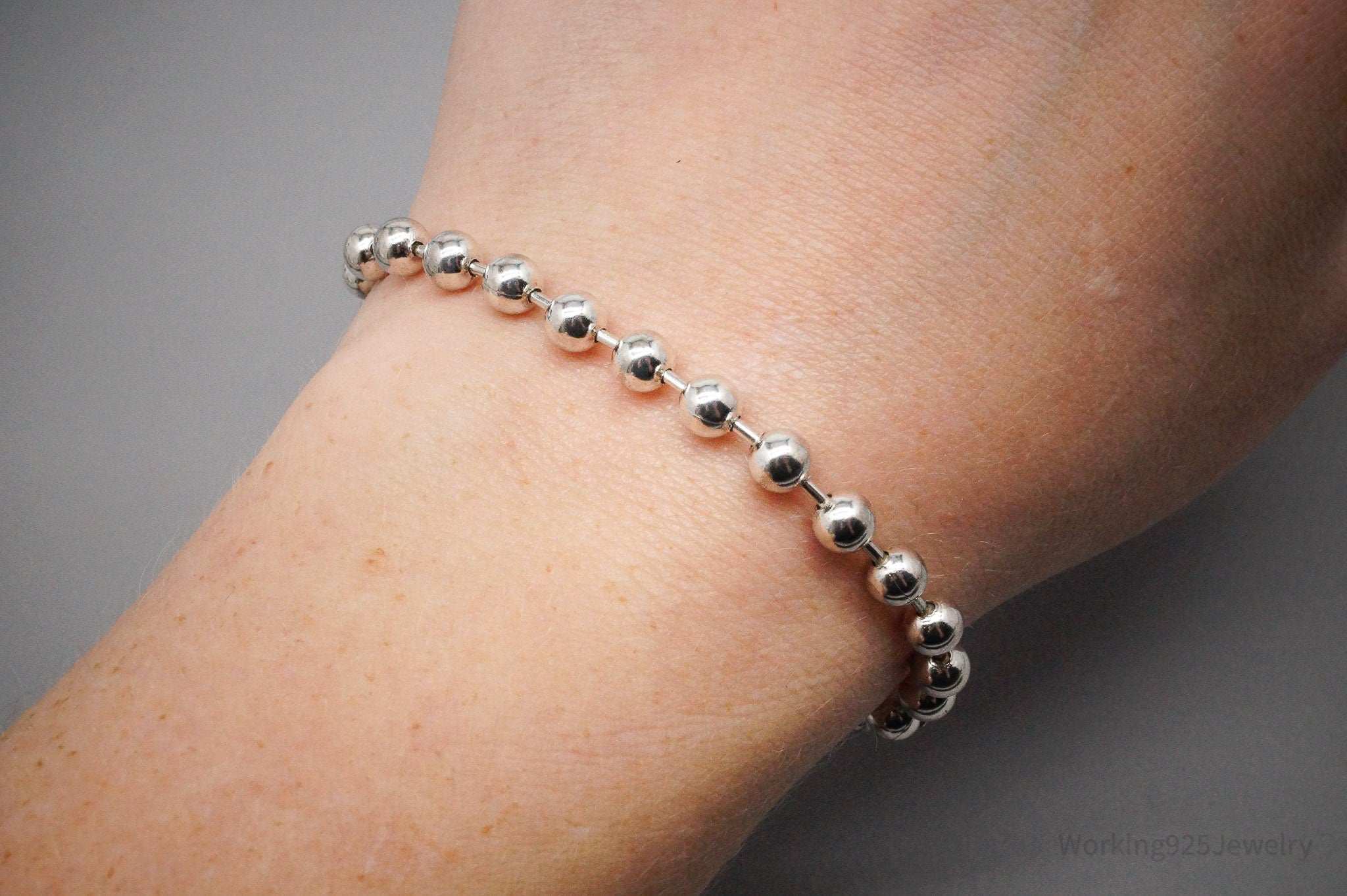 Vintage Italian Ball Chain Sterling Silver Bracelet - 7.25"