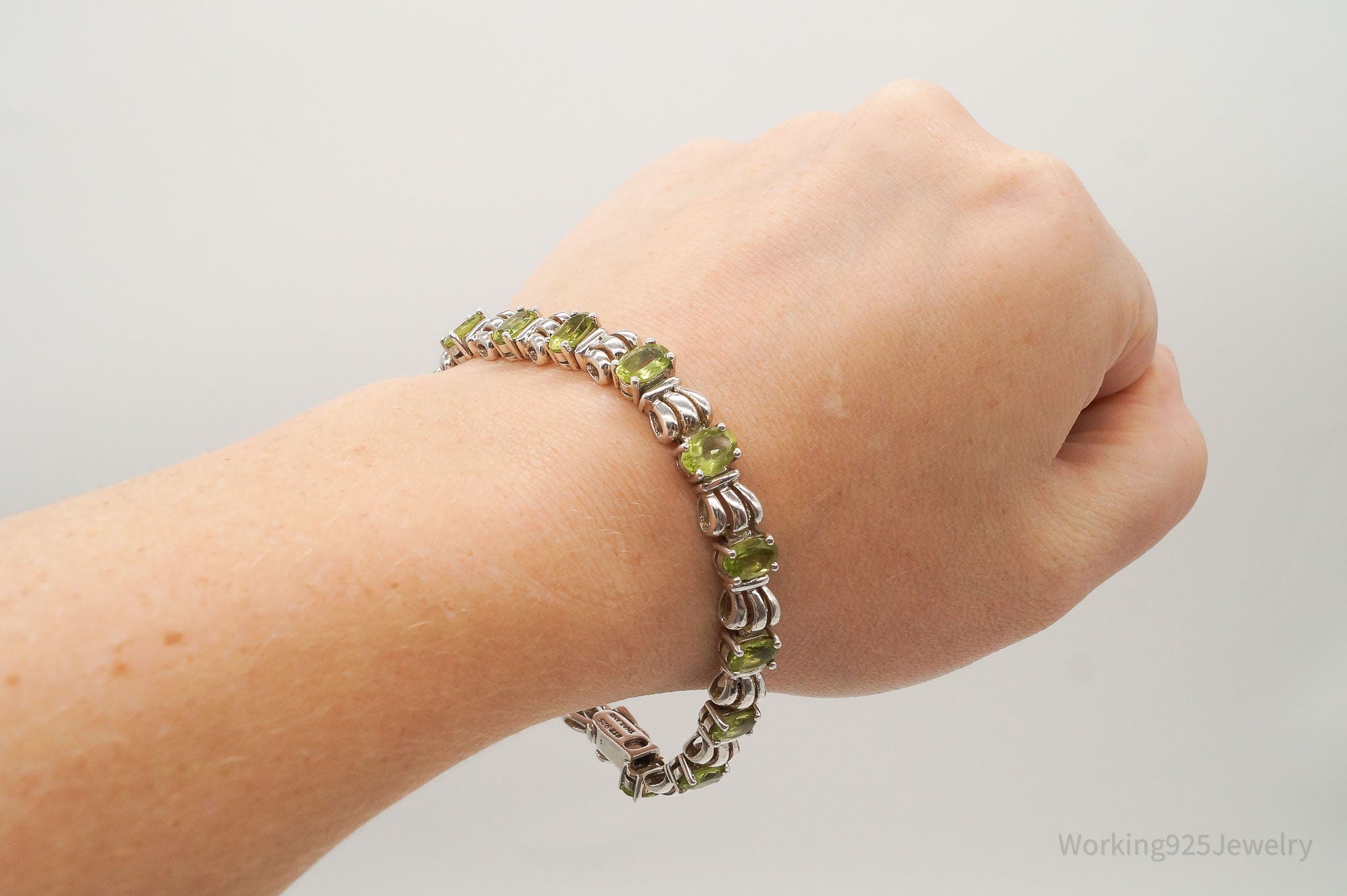 Vintage Peridot Art Deco Sterling Silver Bracelet