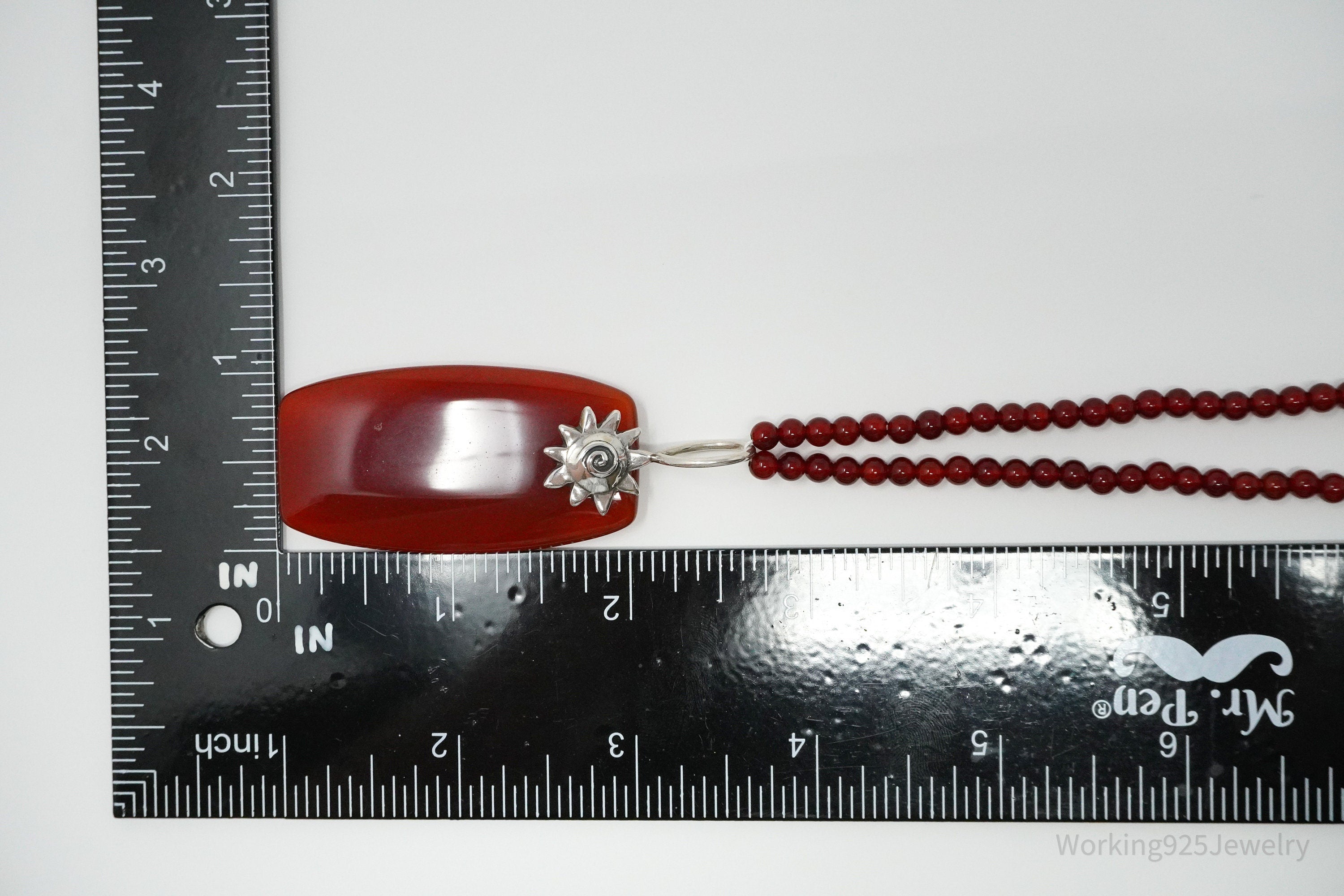 Vintage Carnelian Sterling Silver Necklace 36"