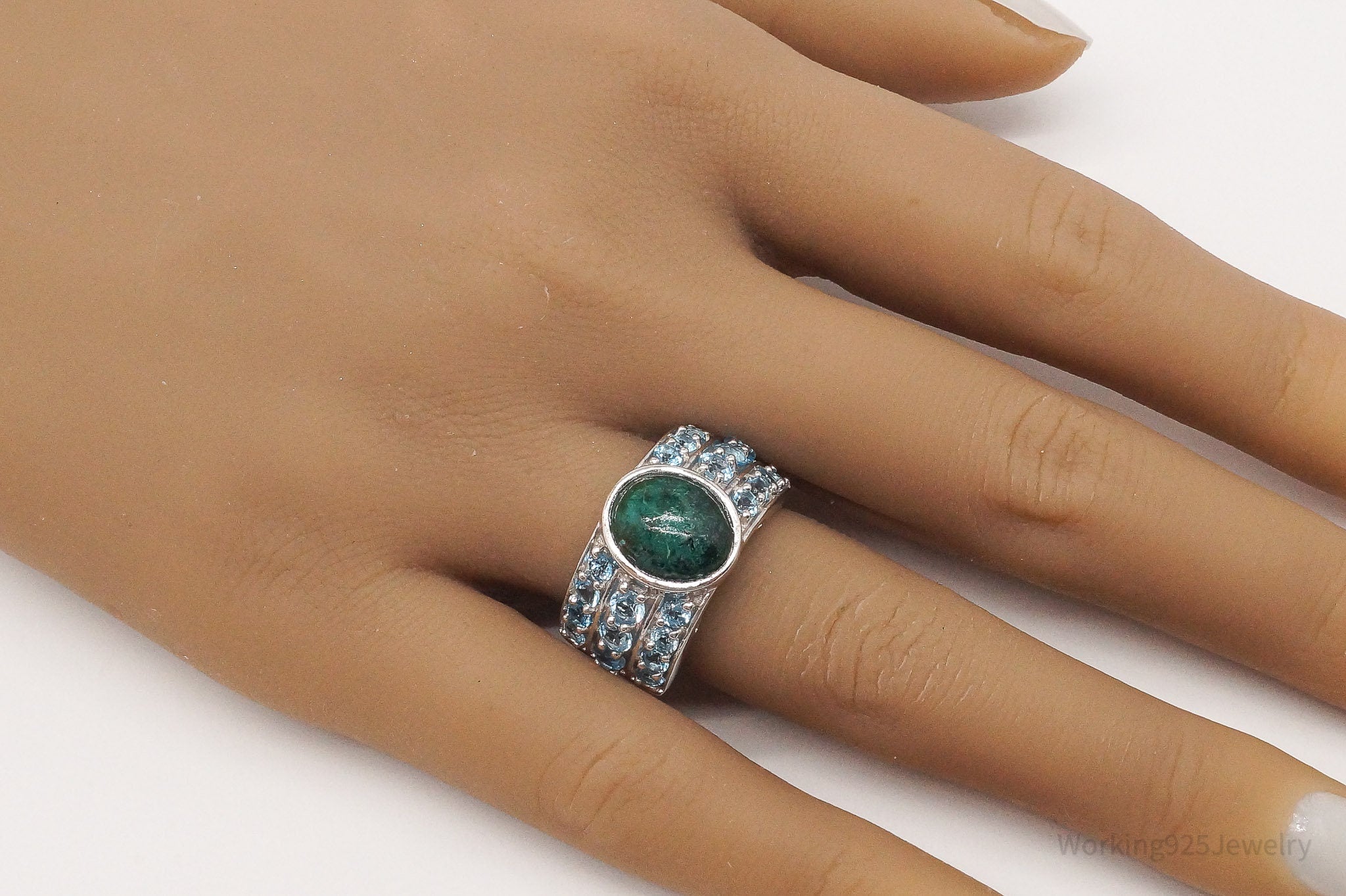 Vintage Chrysocolla Blue Topaz Sterling Silver Ring - Size 7