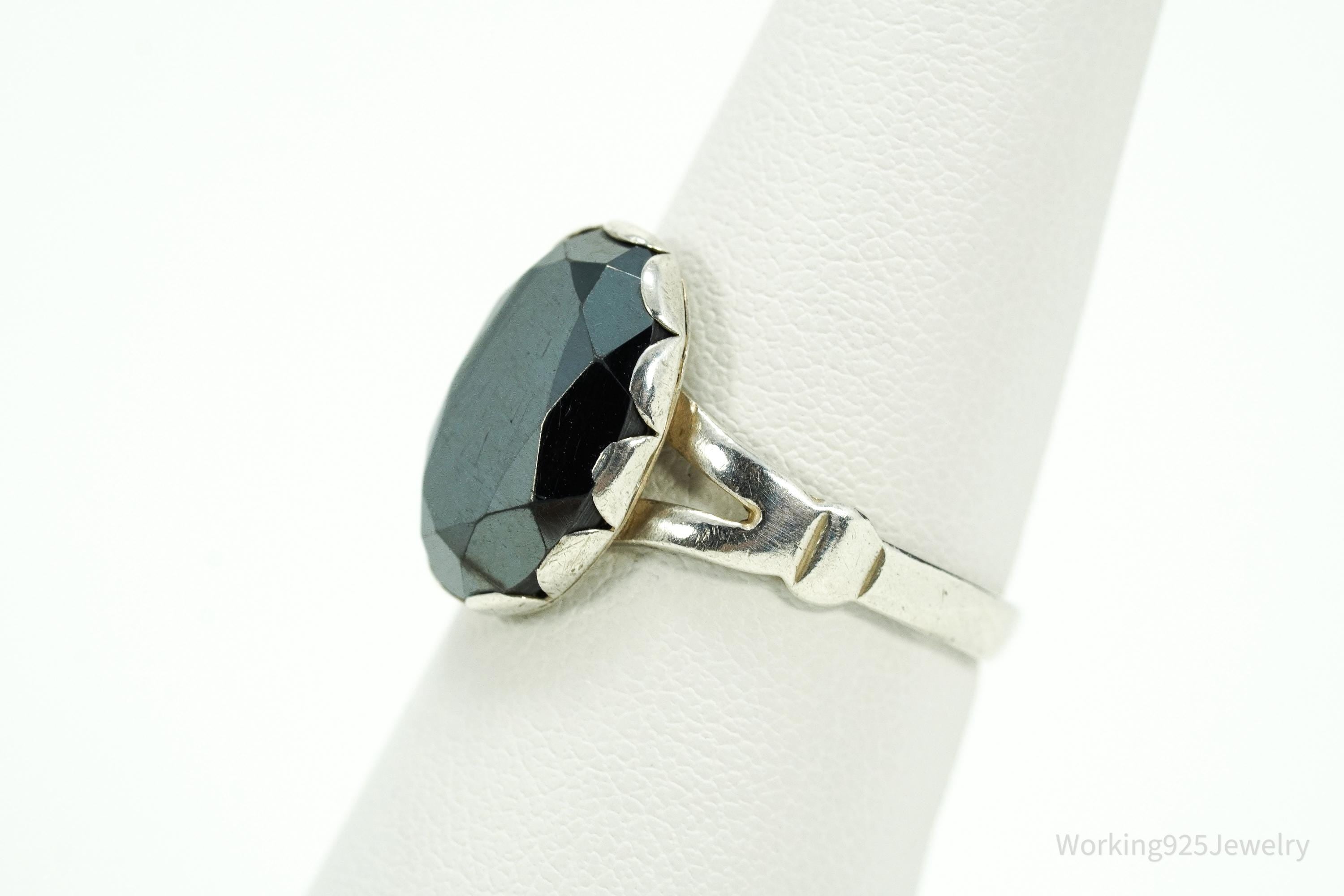 Vintage Native Bell Trading Post Hematite Sterling Silver Ring - Size 7