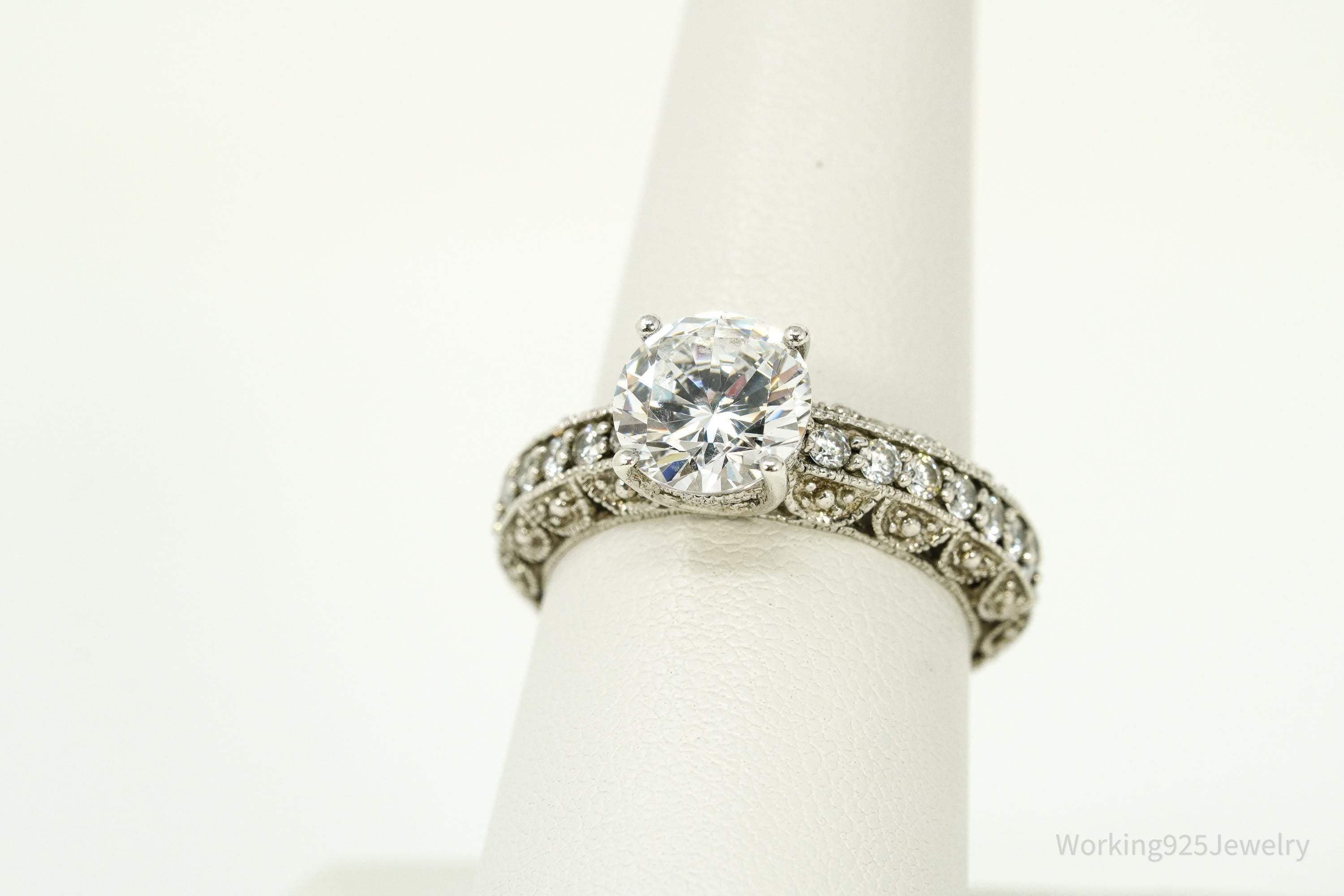 Vintage Cubic Zirconia Sterling Silver Ring - Size 8