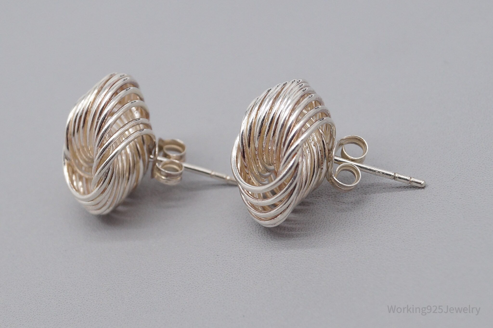 Vintage Sleek Modernist Style Spiral Knot Sterling Silver Earrings