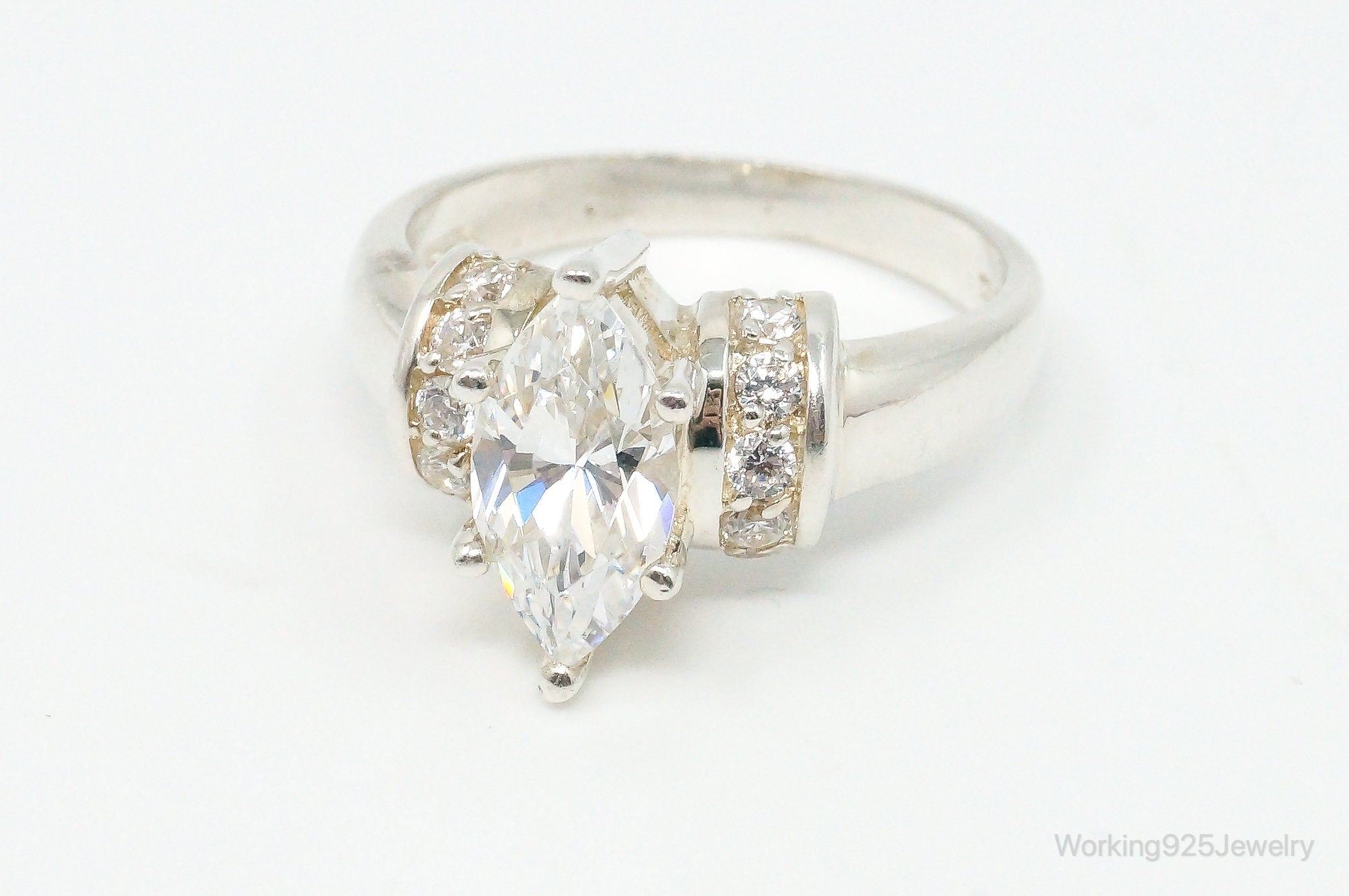 Vintage Art Deco Style Cubic Zirconia Sterling Silver Ring - Size 8