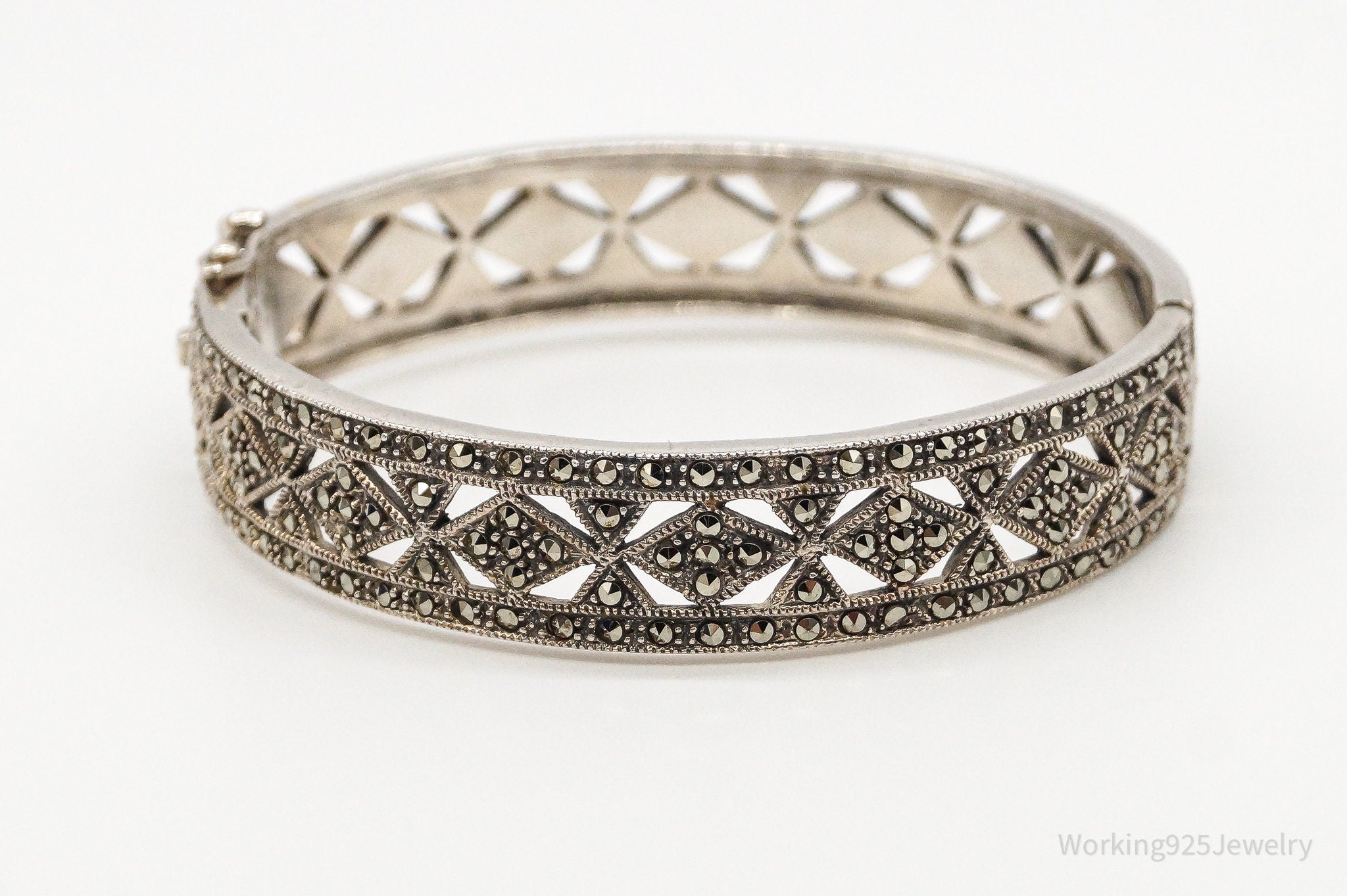 Vintage Marcasite Sterling Silver Art Deco Bangle Bracelet