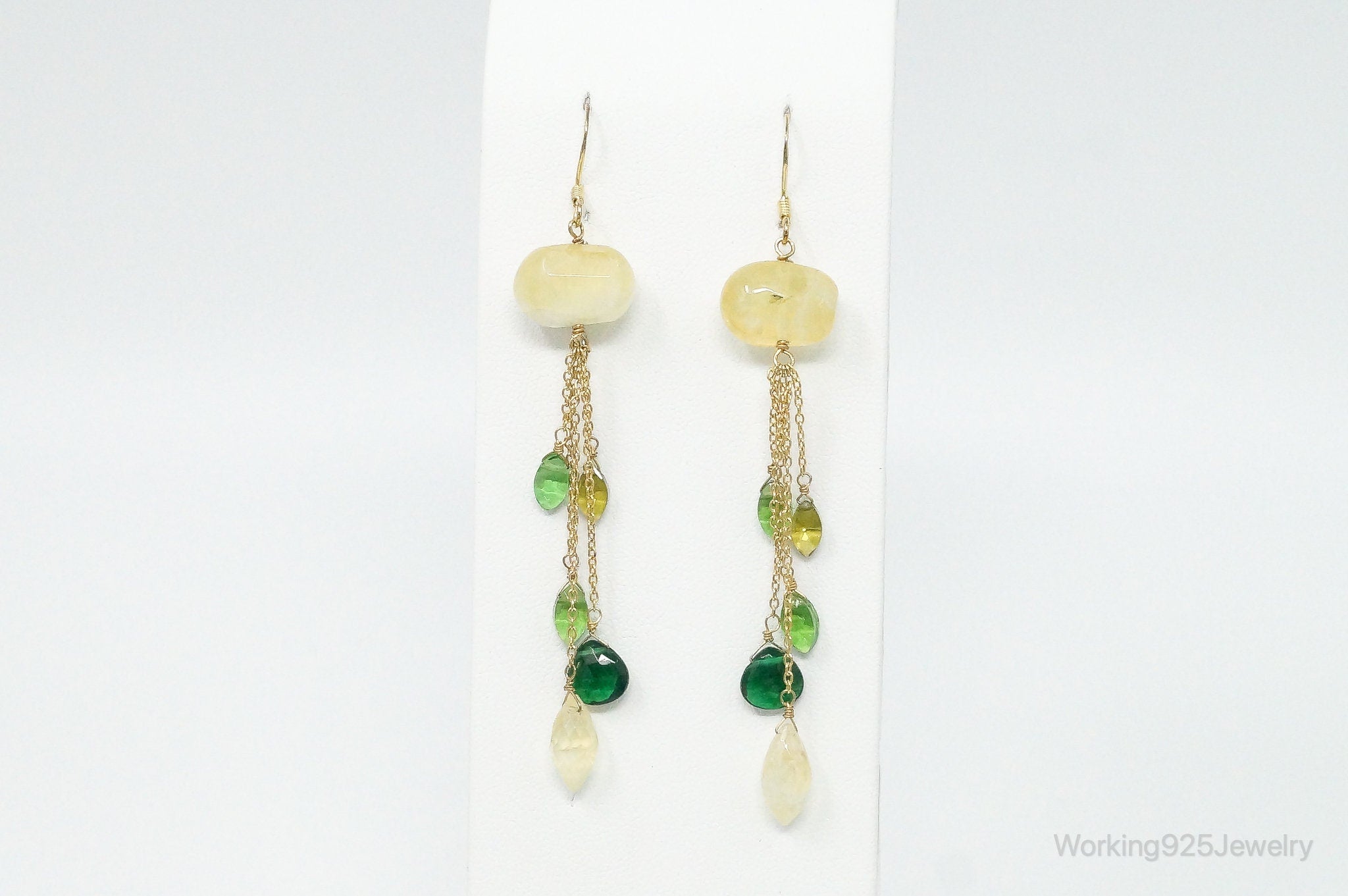 Yellow Quartz Green Tourmaline Peridot Gold Vermeil Sterling Silver Earrings