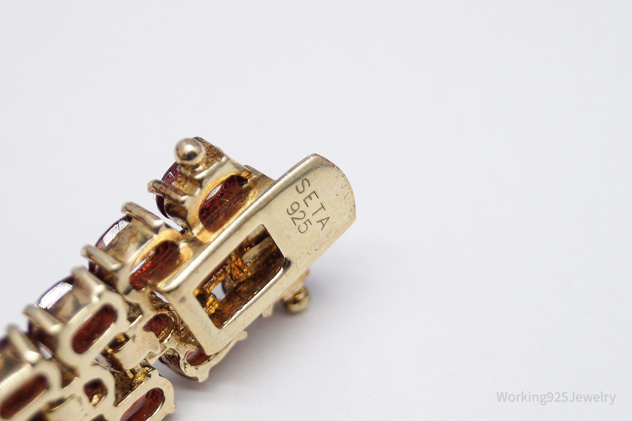 Vintage SETA Garnet Gold Over Sterling Silver Bracelet 7.75"