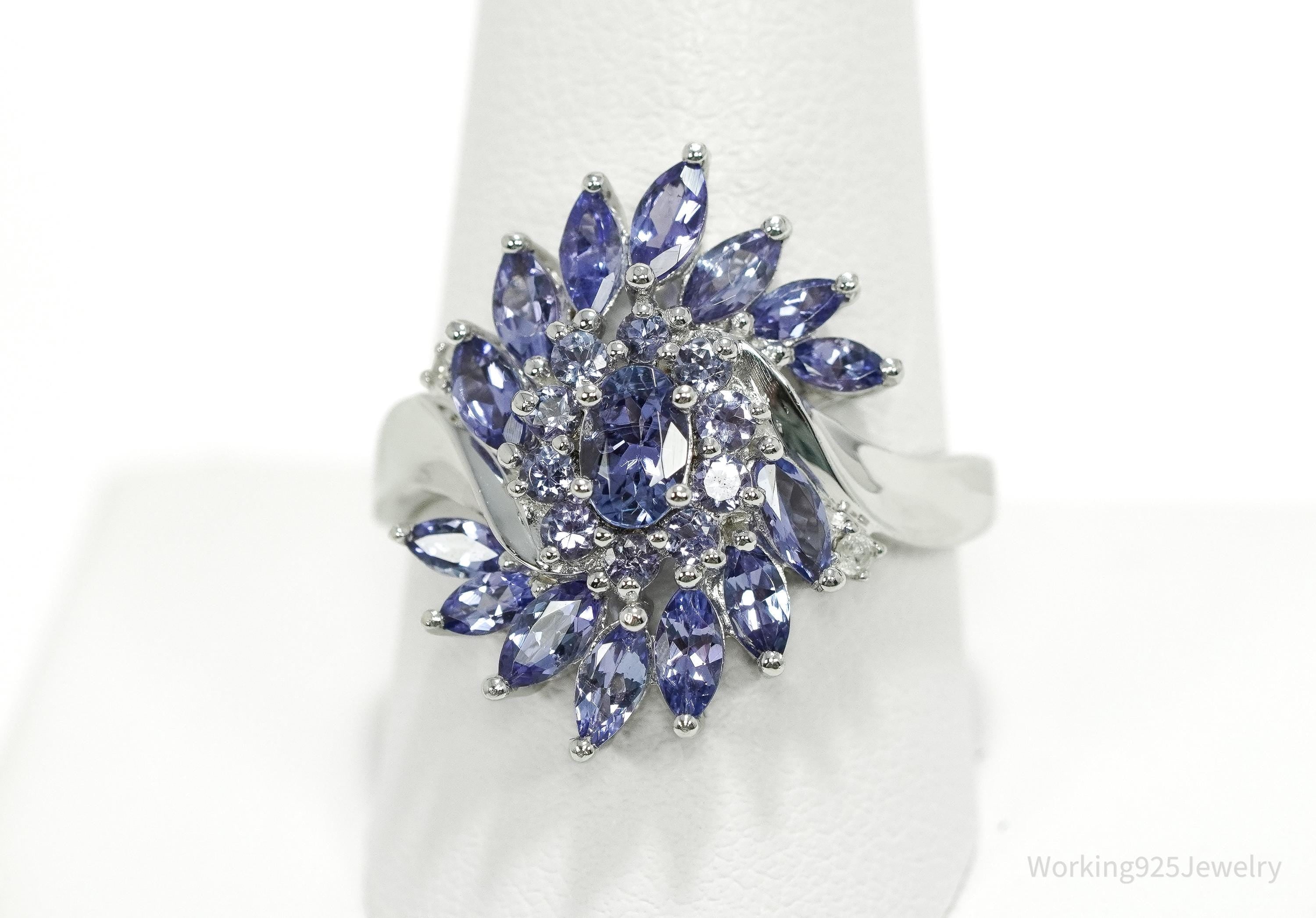 Designer JS Tanzanite & Diamond Sterling Silver Ring Size 10.25