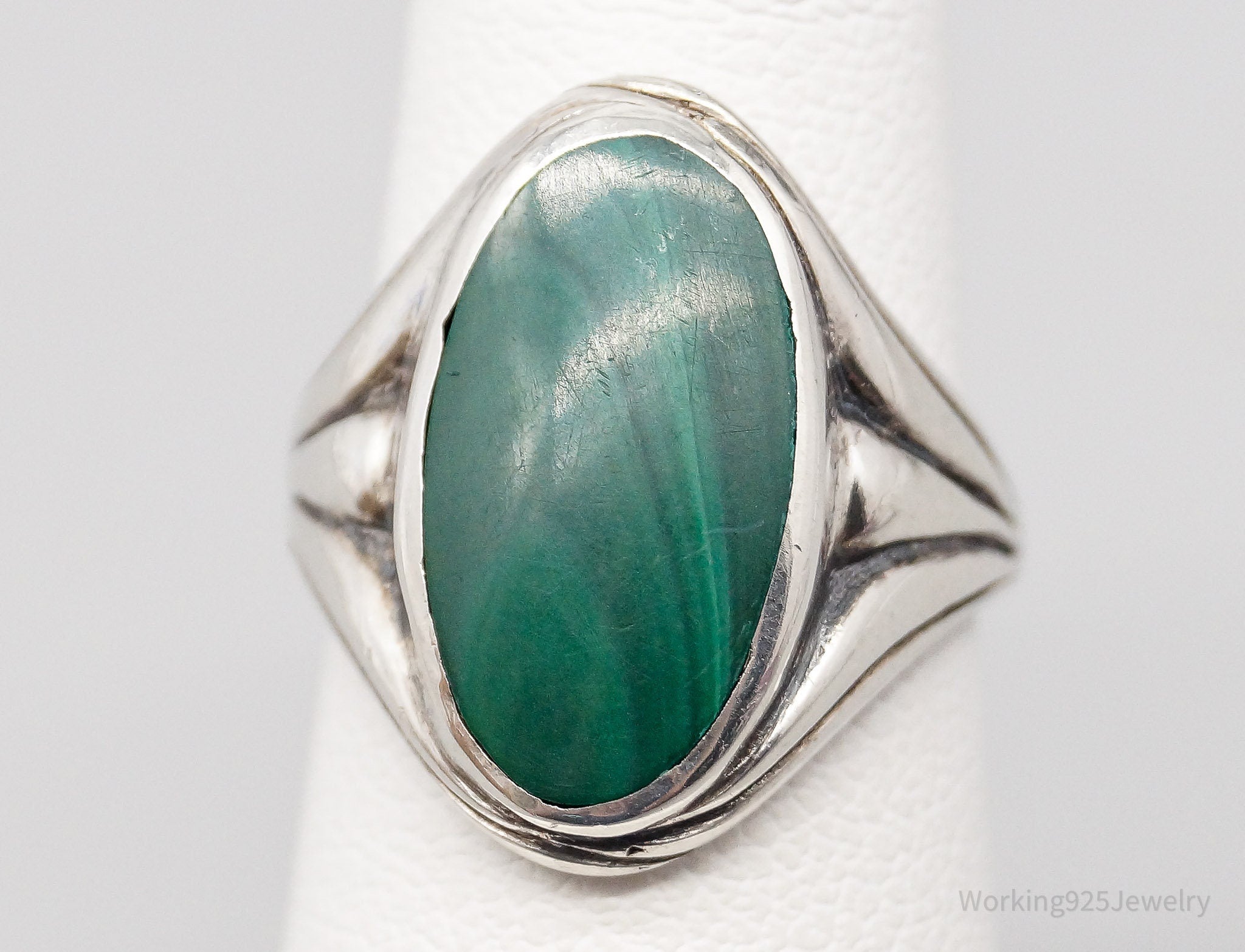 Vintage Malachite Silver Ring - Size 3