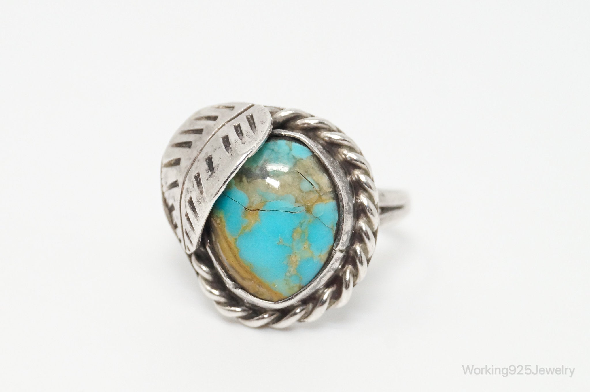 Vintage Native American Turquoise Unsigned Sterling Silver Ring - Sz 5.25