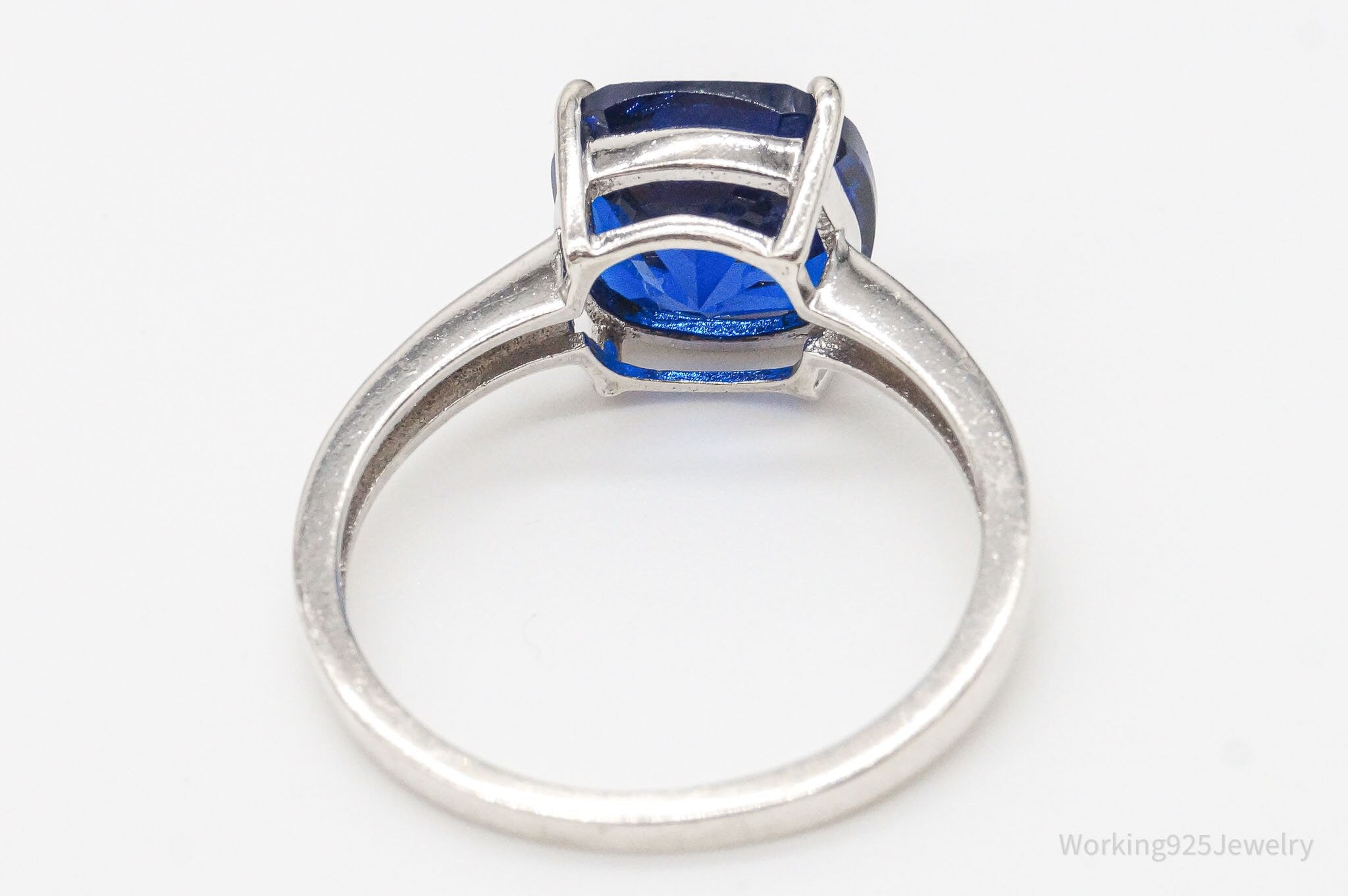 Vintage Lab Sapphire Sterling Silver Ring - Size 8.25