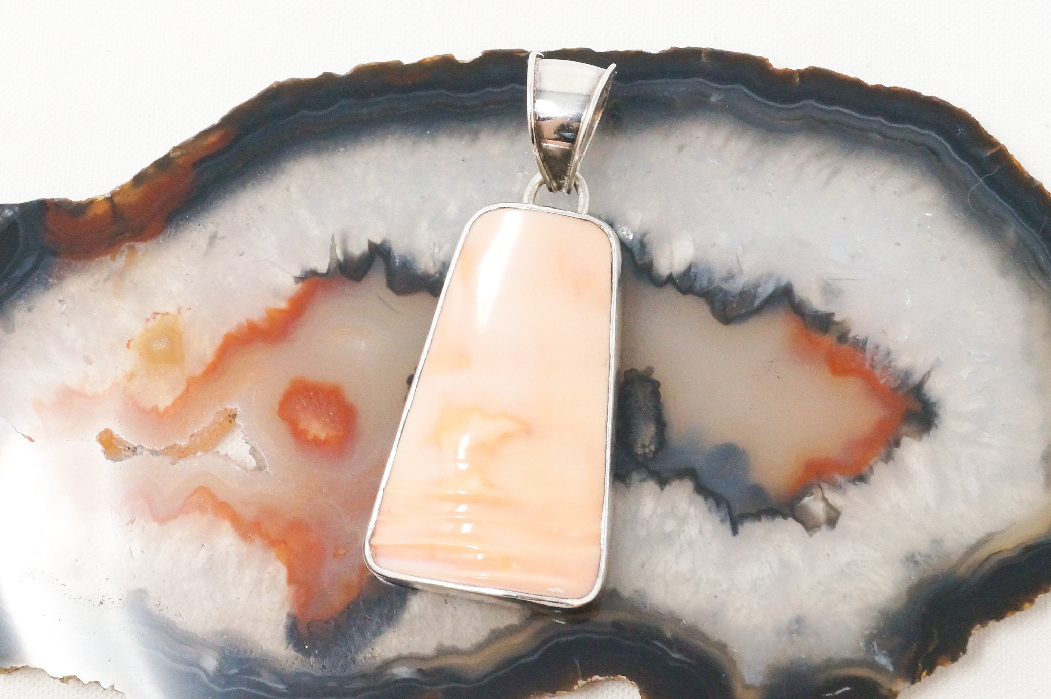 Vintage Peach Gemstone Sterling Silver Necklace Pendant