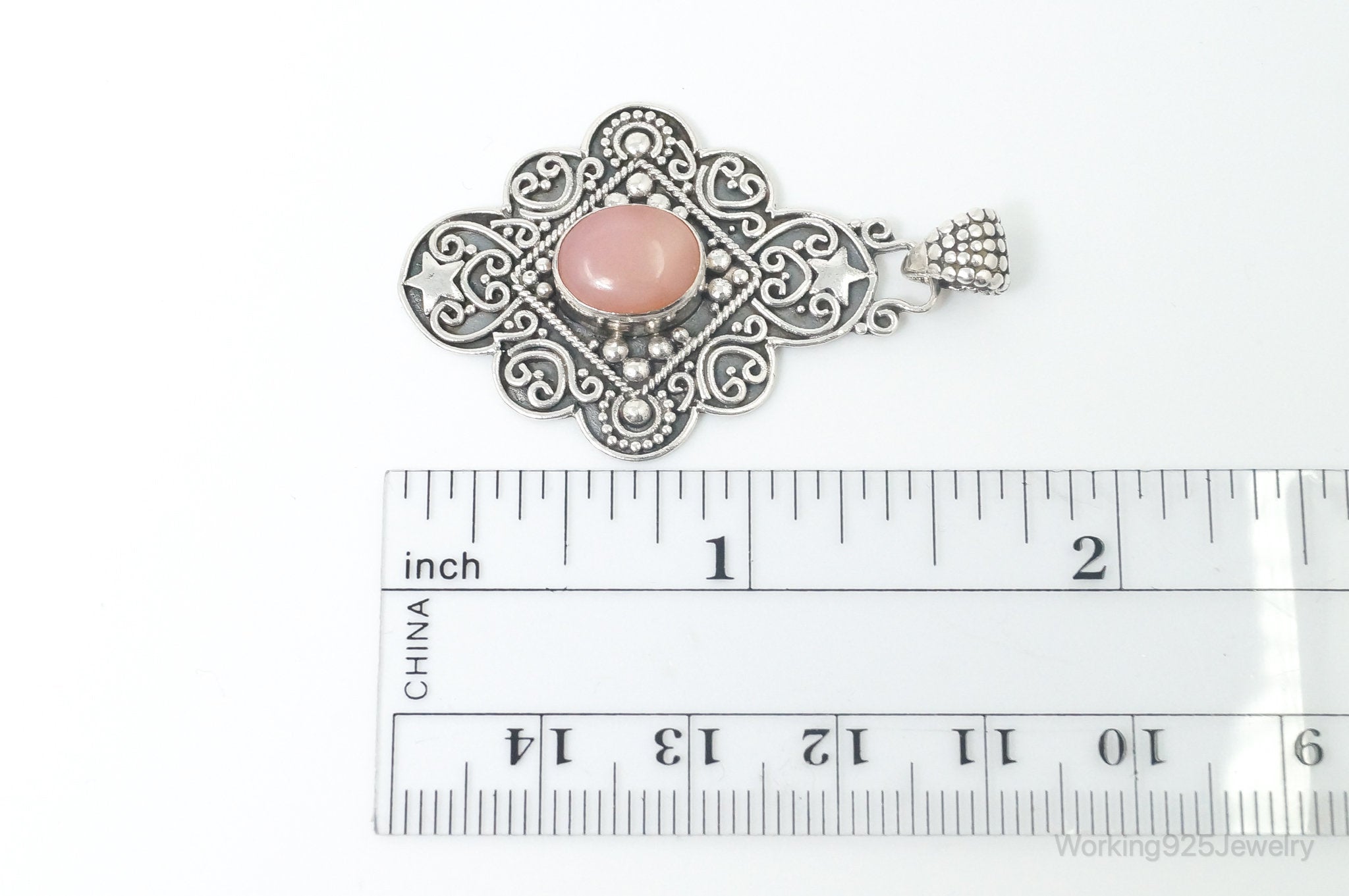 Vintage Pink Gemstone Bali Style Sterling Silver Dangle Pendant