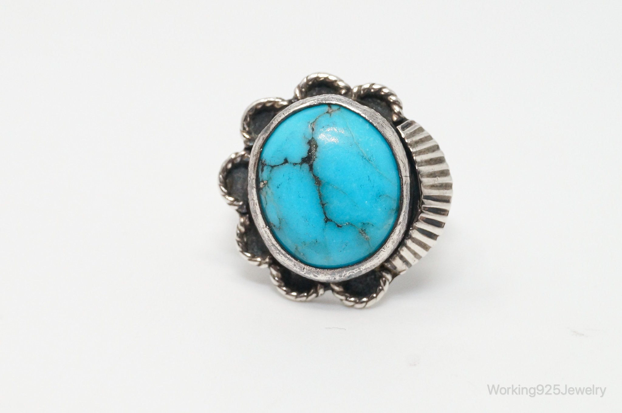 Vintage Native American Turquoise Unsigned Sterling Silver Ring - Sz 7