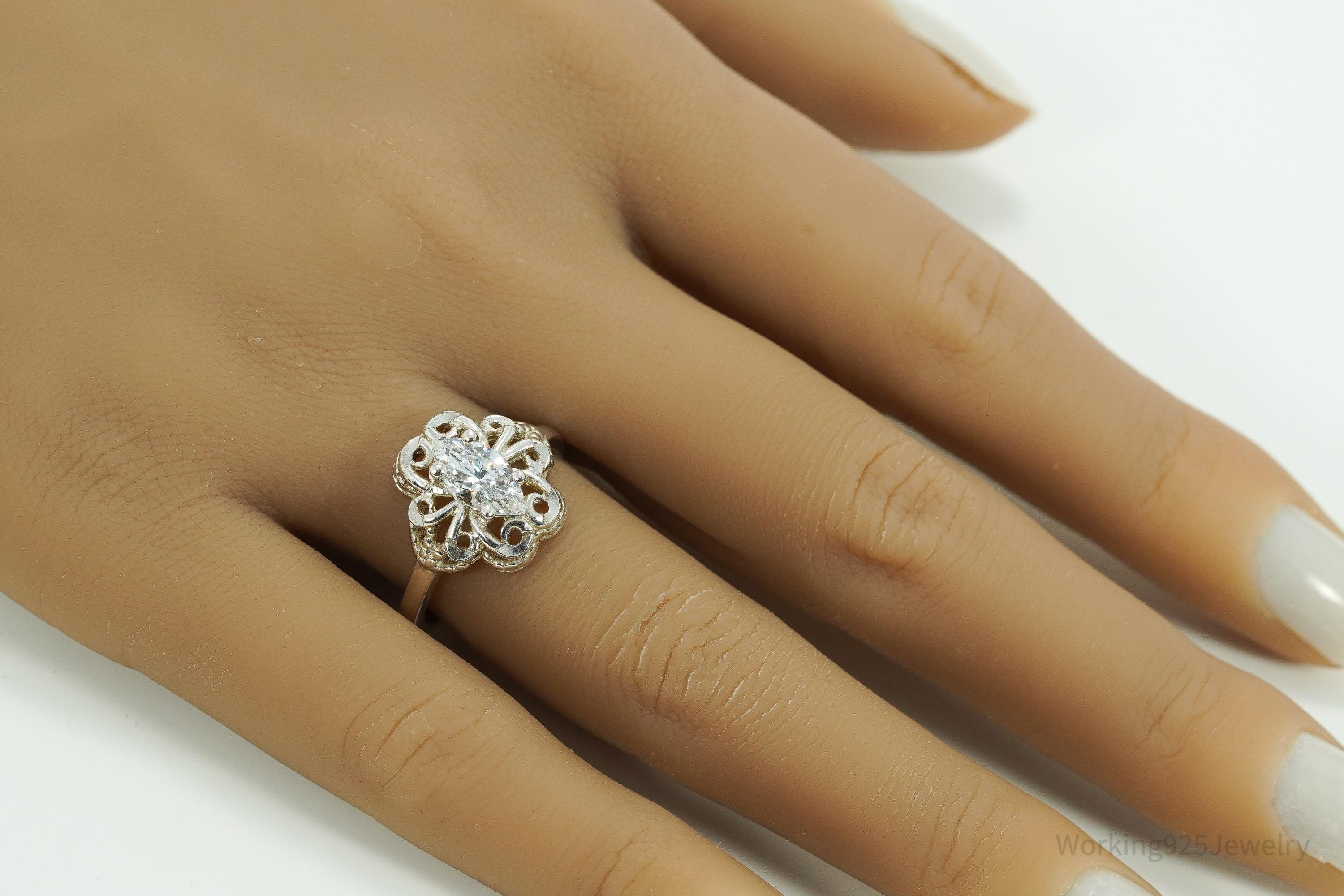 Vintage Diamonique Cubic Zirconia Sterling Silver Ring - Size 8