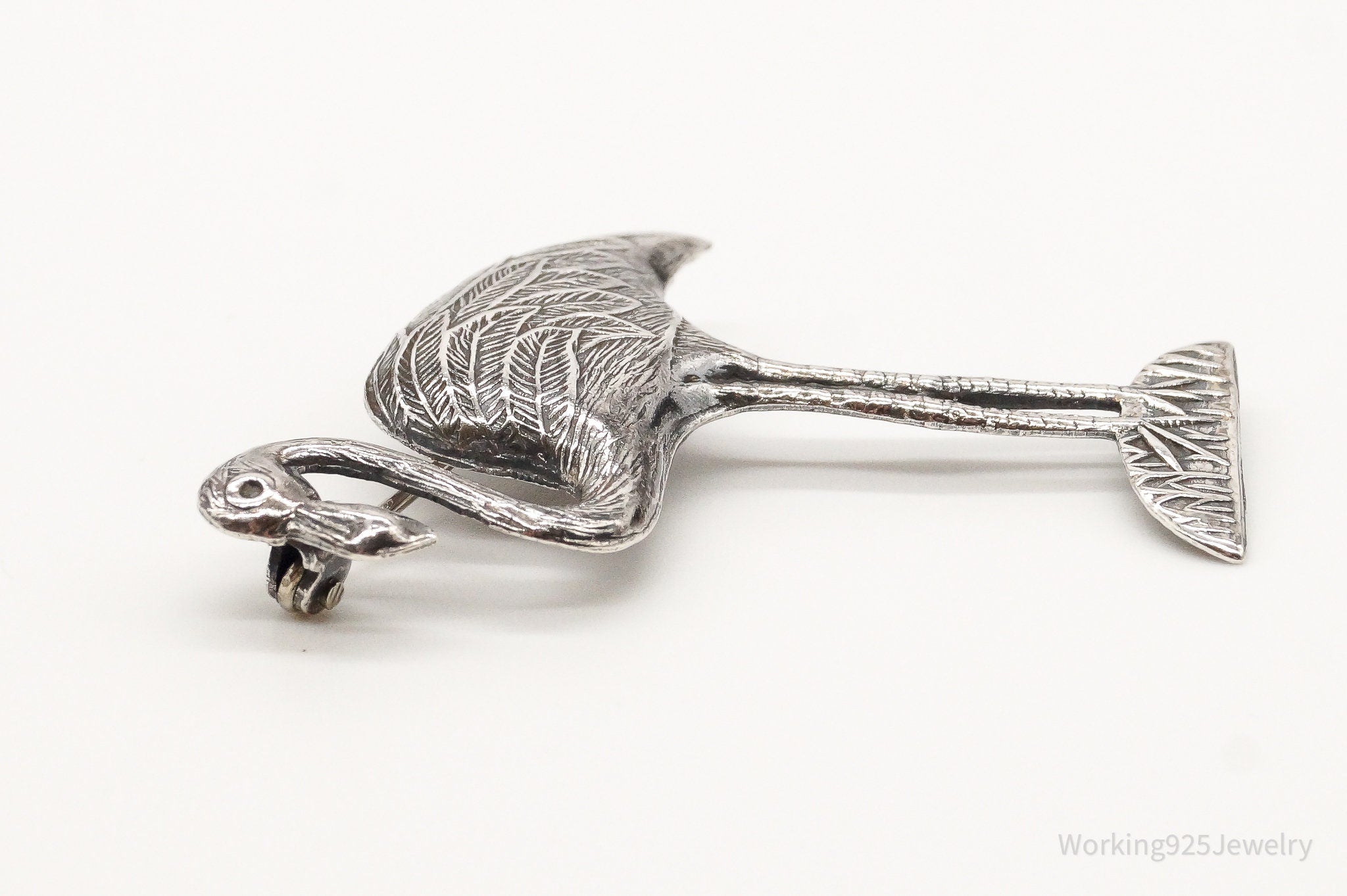 Vintage Large Flamingo Sterling Silver Brooch Pin