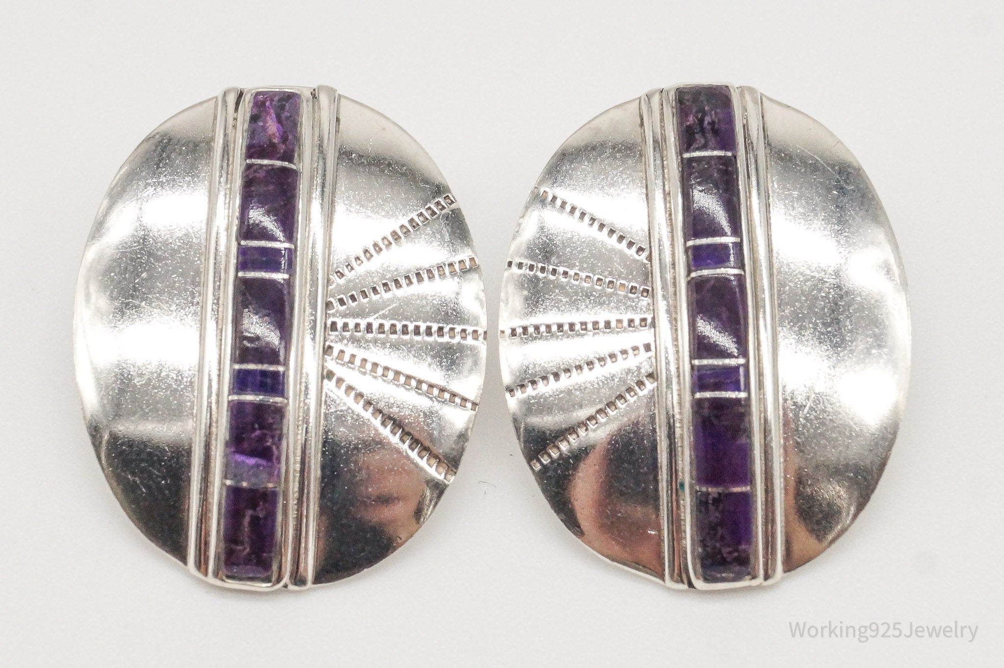 Vintage Native American Charoite Silver Earrings