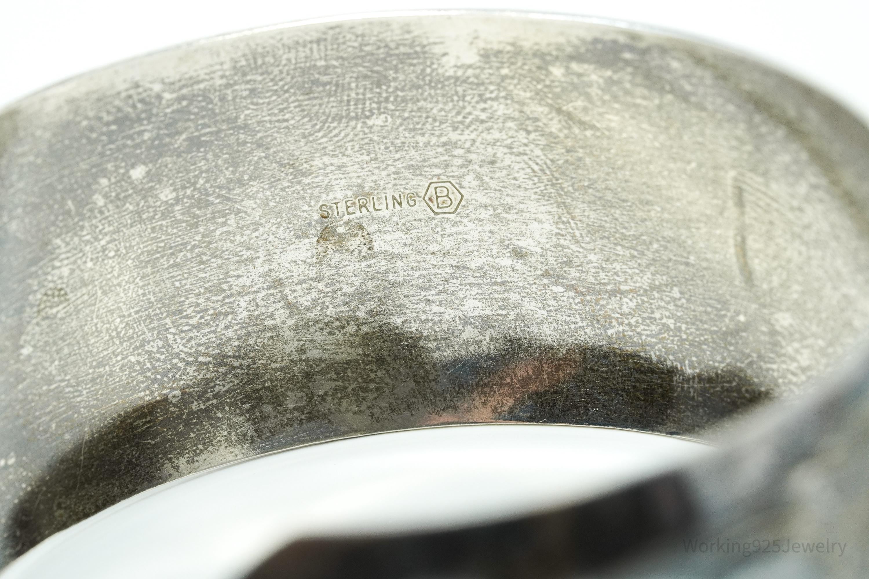 Antique Art Nouveau Floral Etched Sterling Silver Cuff Bracelet - 7 5/8"