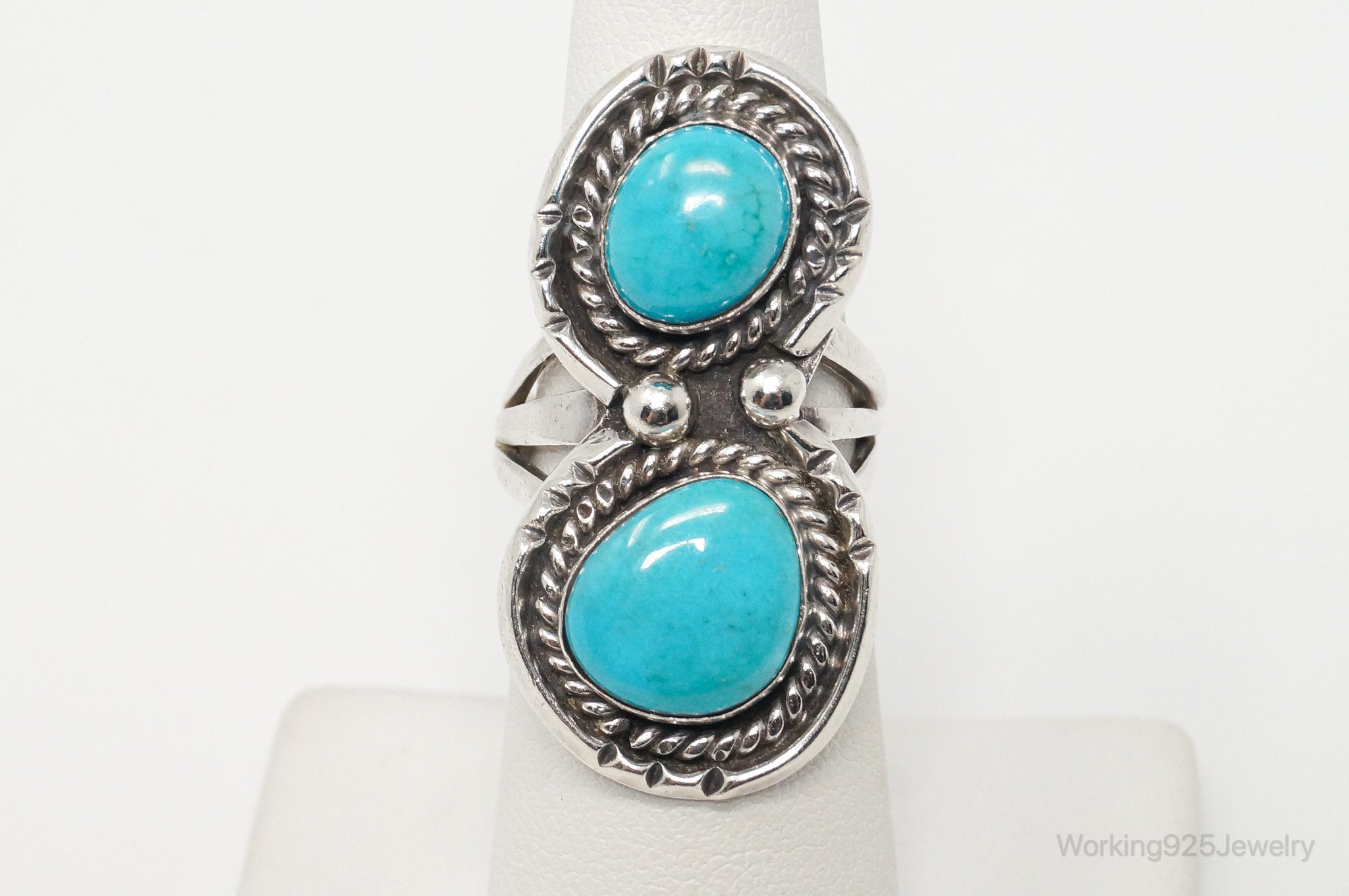 Vintage Native American Turquoise Unsigned Sterling Silver Ring - Sz 6.25