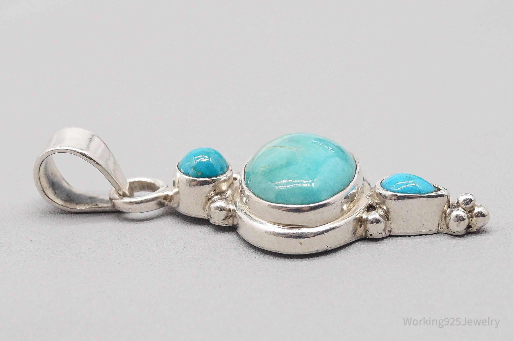 Vintage SJ Turquoise Sterling Silver Pendant