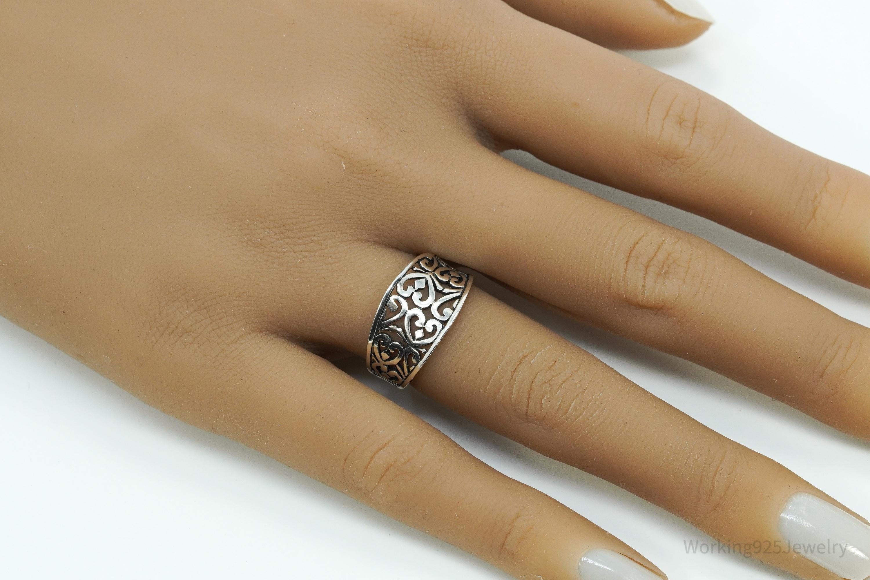 Vintage Art Deco Style Cut Out Sterling Silver Band Ring - Size 7.25