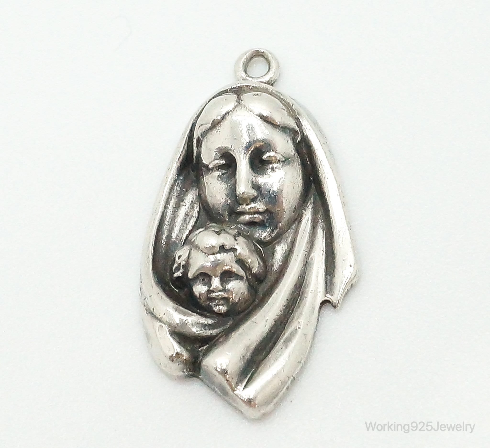 Vintage Mother Mary Baby Jesus Sterling Silver Pendant