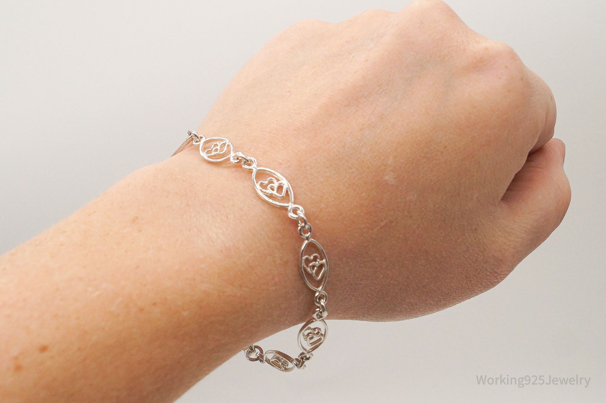 Vintage Linked Hearts Sterling Silver Bracelet