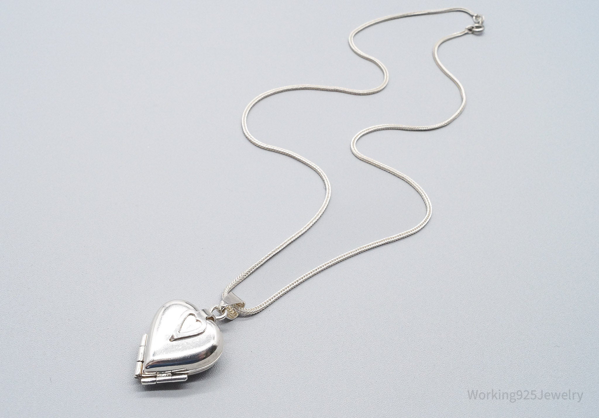 Vintage Large 4 Picture Heart Locket Sterling Silver Necklace 20"