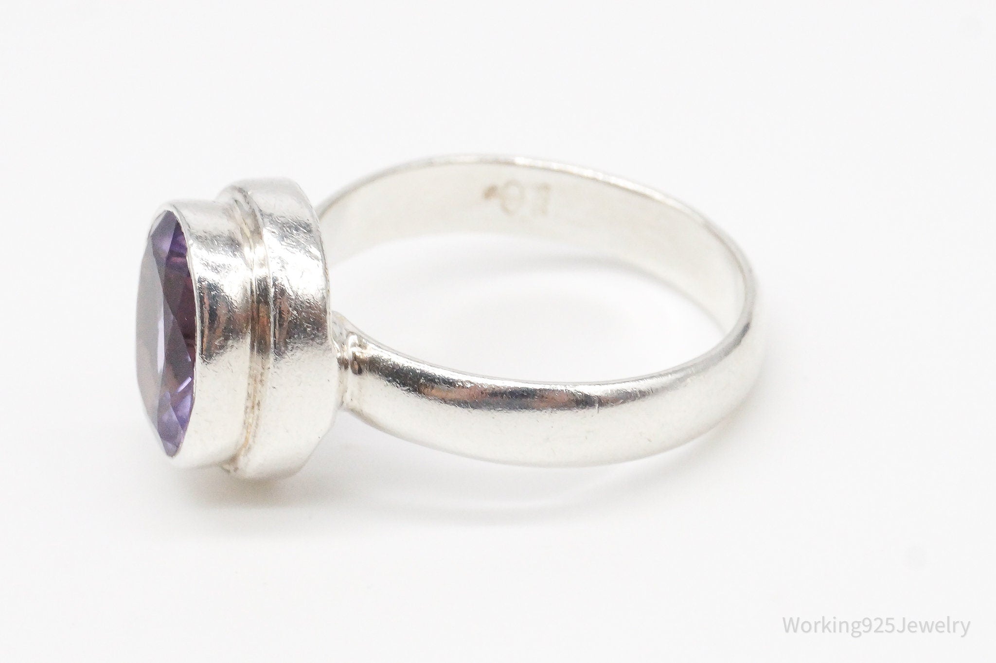 Vintage Large Amethyst Sterling Silver Ring - Size 8.75