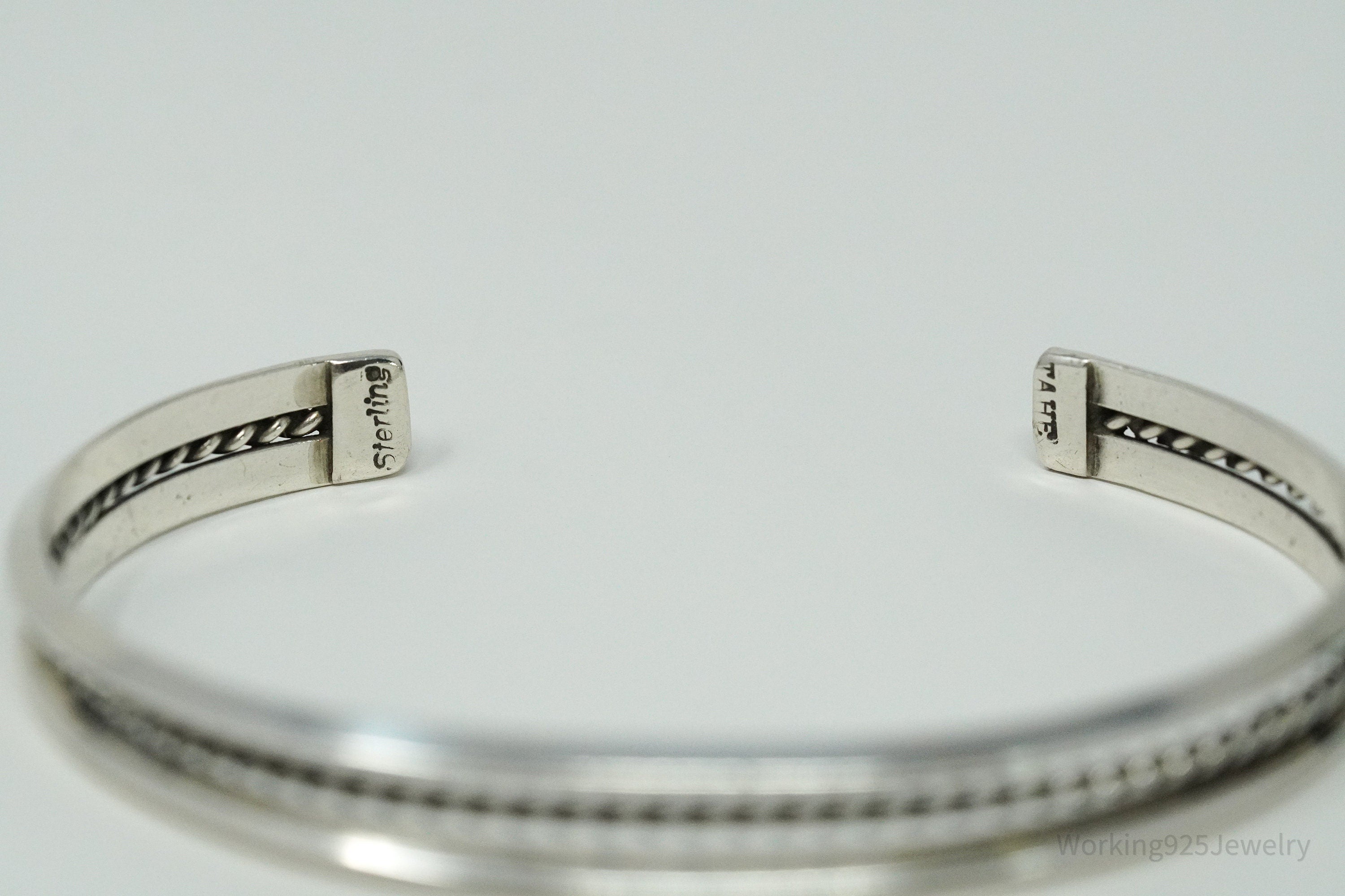 Vintage Native American Tahe Sterling Silver Rope Cable Cuff Bracelet - 6.5"