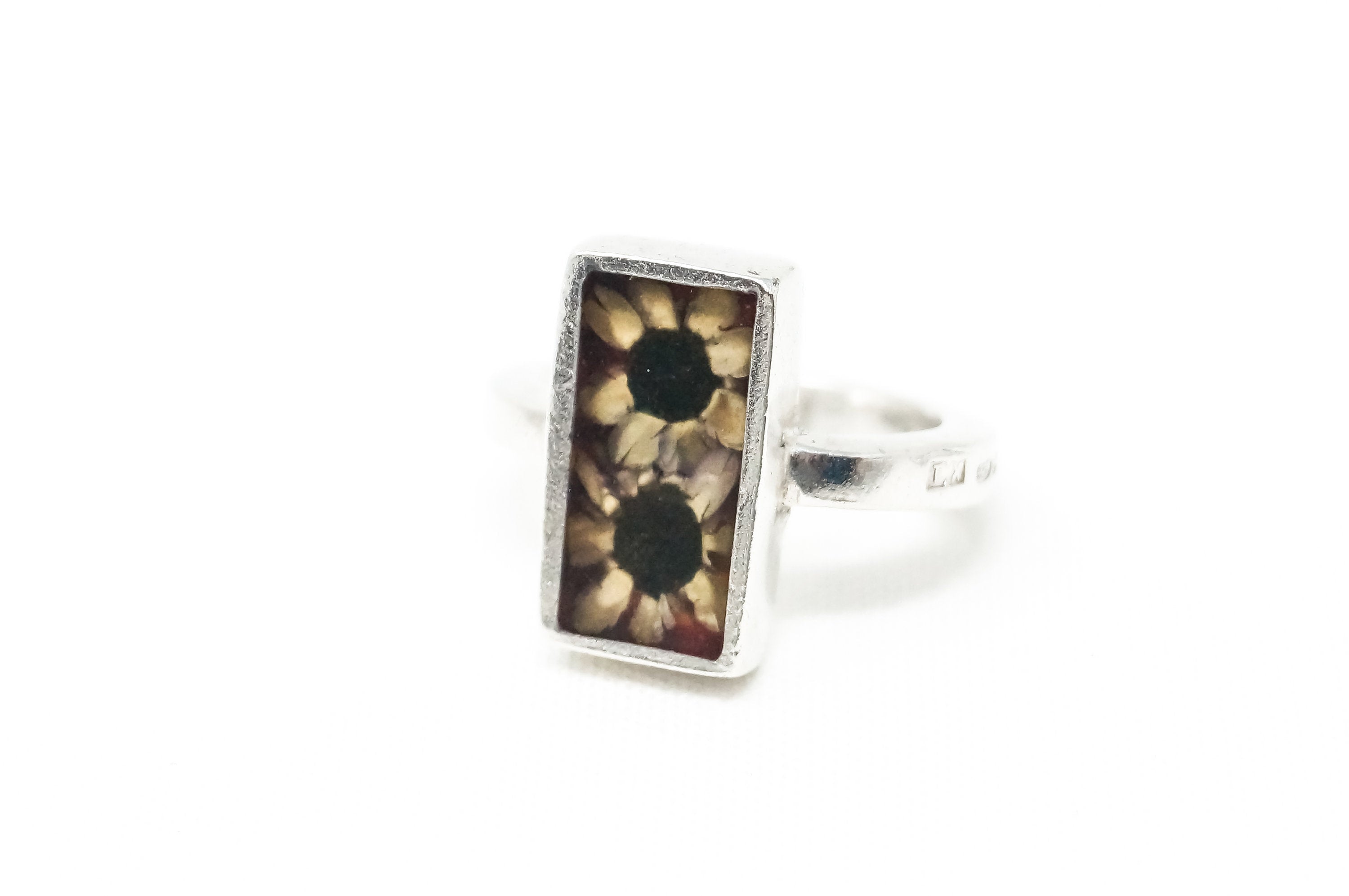 Vintage English Flower In Glass Sterling Silver Ring - Sz 5.5 -798472285