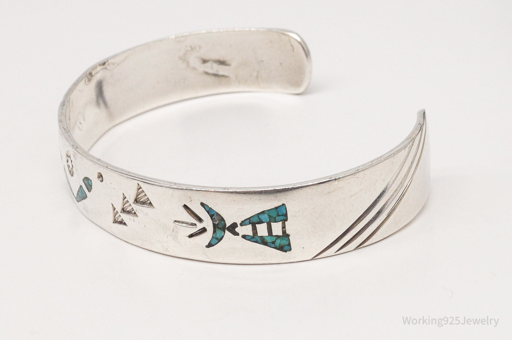 Vintage Native American Gibson Gene Turquoise Sterling Silver Cuff Bracelet