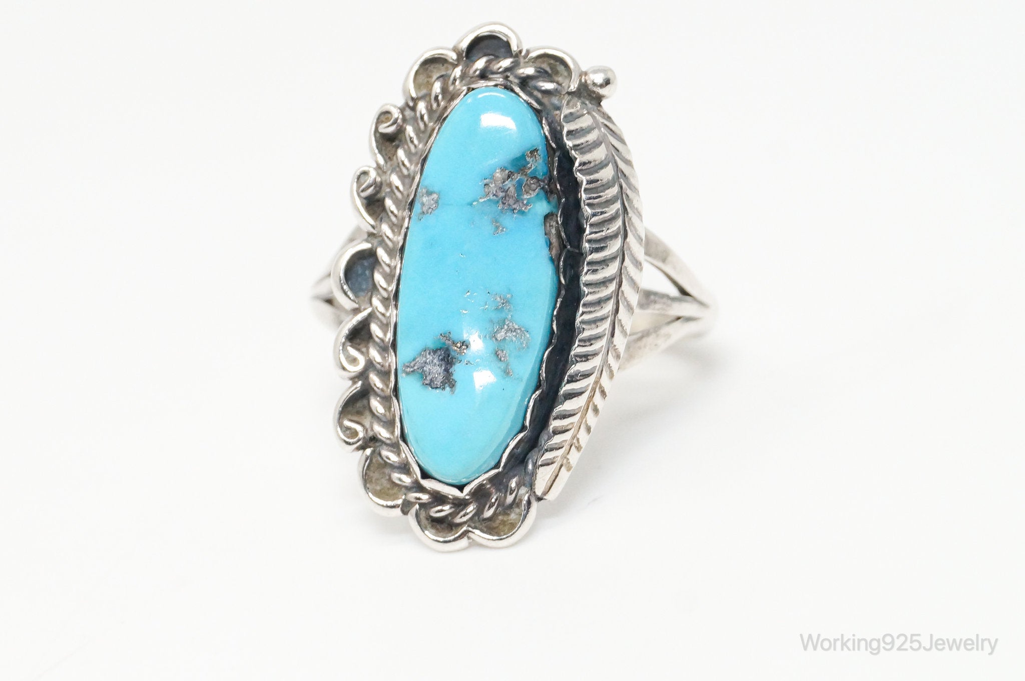 Vintage Native American Unsigned Turquoise Sterling Silver Ring - Sz 8.75