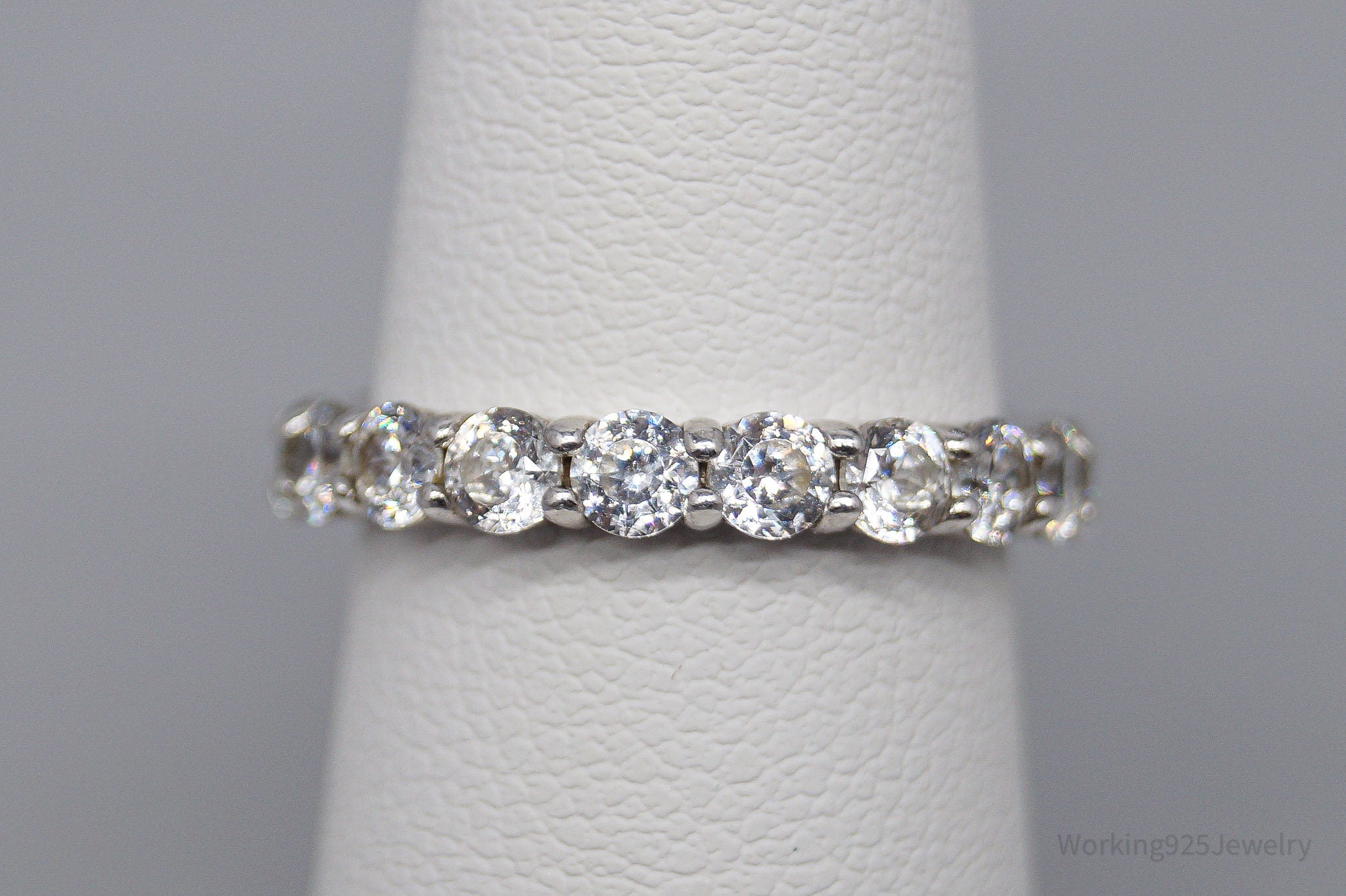Vintage Cubic Zirconia Platinum Clad Sterling Silver Ring - Size 5
