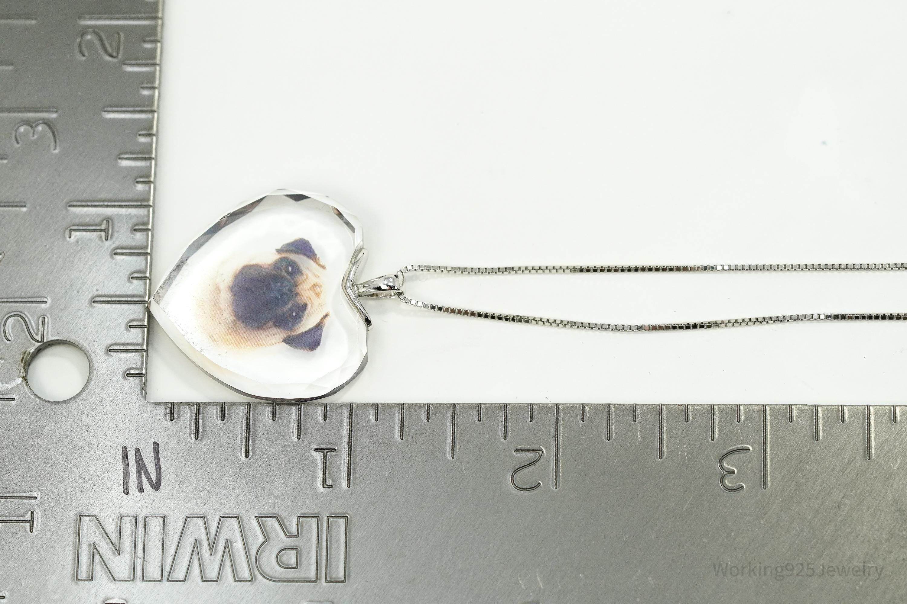 Vintage Bradford Exchange Pug Face Heart Sterling Silver Chain Necklace - 18"