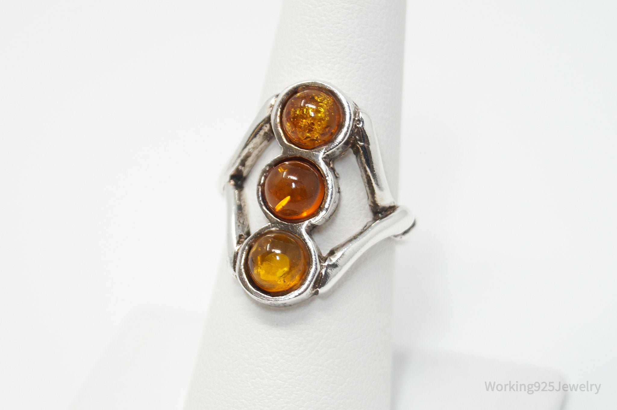 Vintage Multi Amber Sterling Silver Ring - Size 7.25