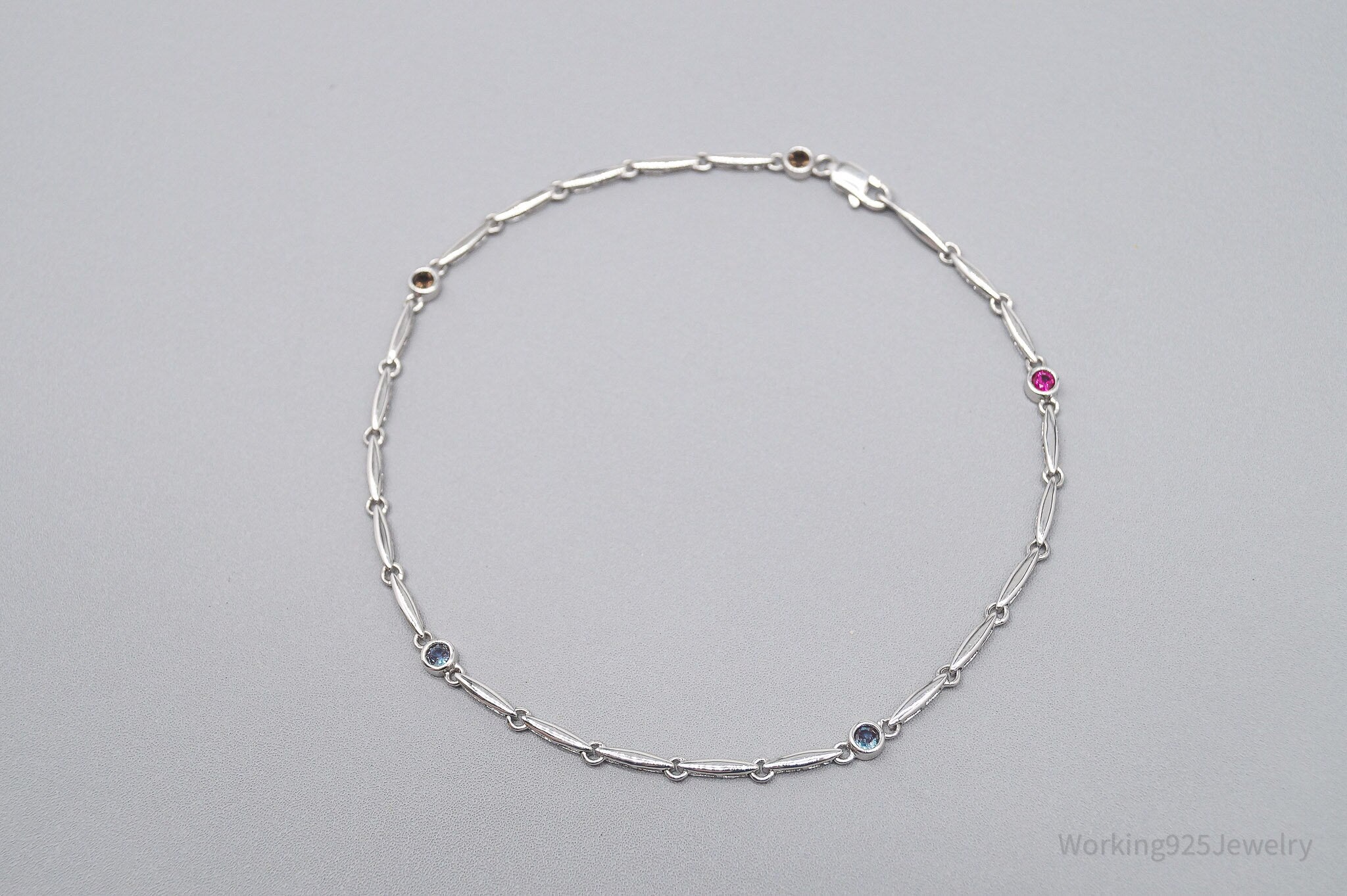 Vintage TJ Lab Ruby Tanzanite Sterling Silver Bracelet / Anklet - 10 1/8"