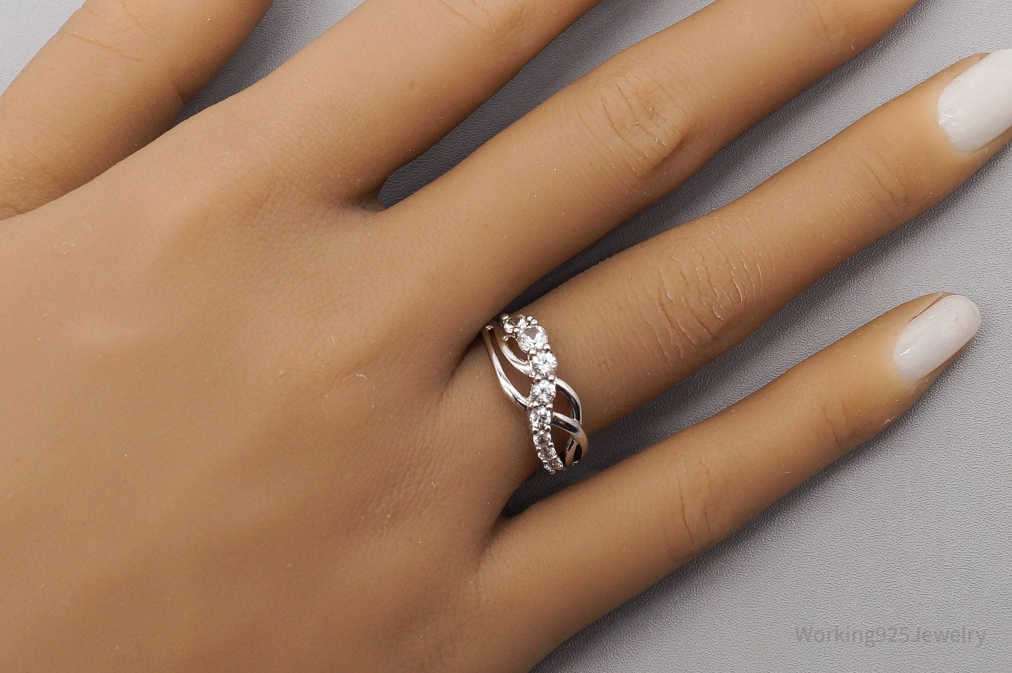 Vintage SUN White Sapphire Sterling Silver Ring - Size 6.75