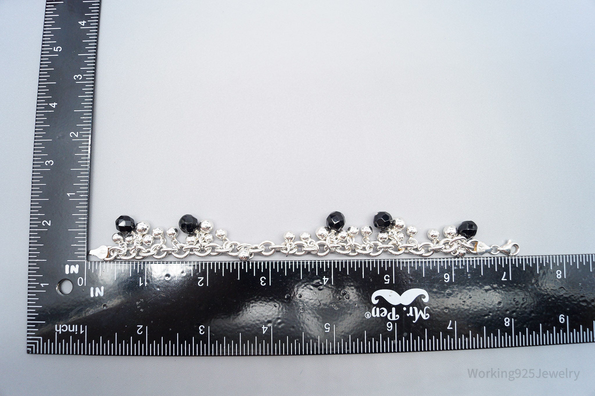 Vintage Black Onyx Sterling Silver Bracelet - 7 1/8"