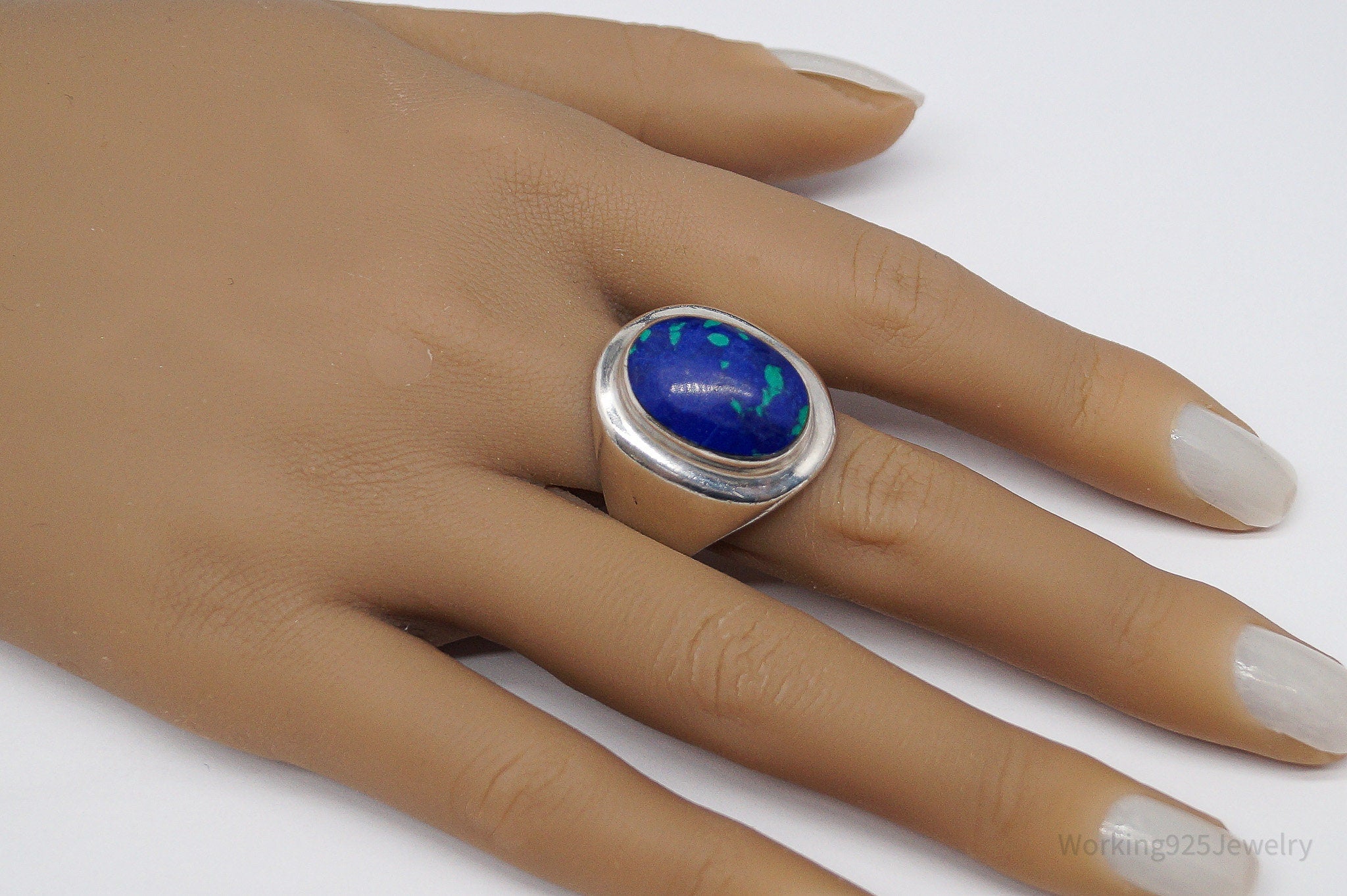 Vintage Mexico Azurite Malachite Sterling Silver Ring - Size 12.5