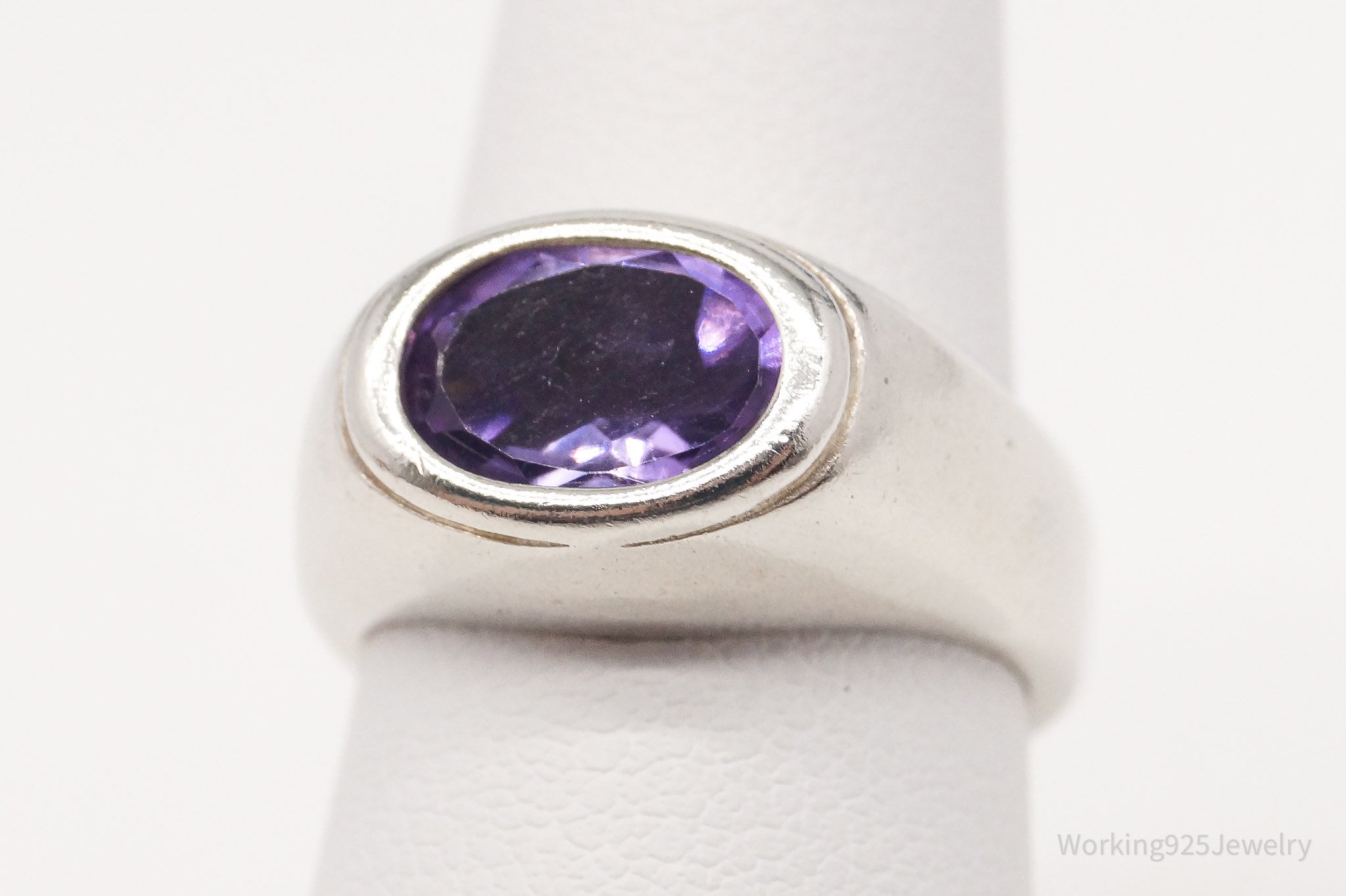 Vintage Modernist Amethyst Sterling Silver Ring - Size 6