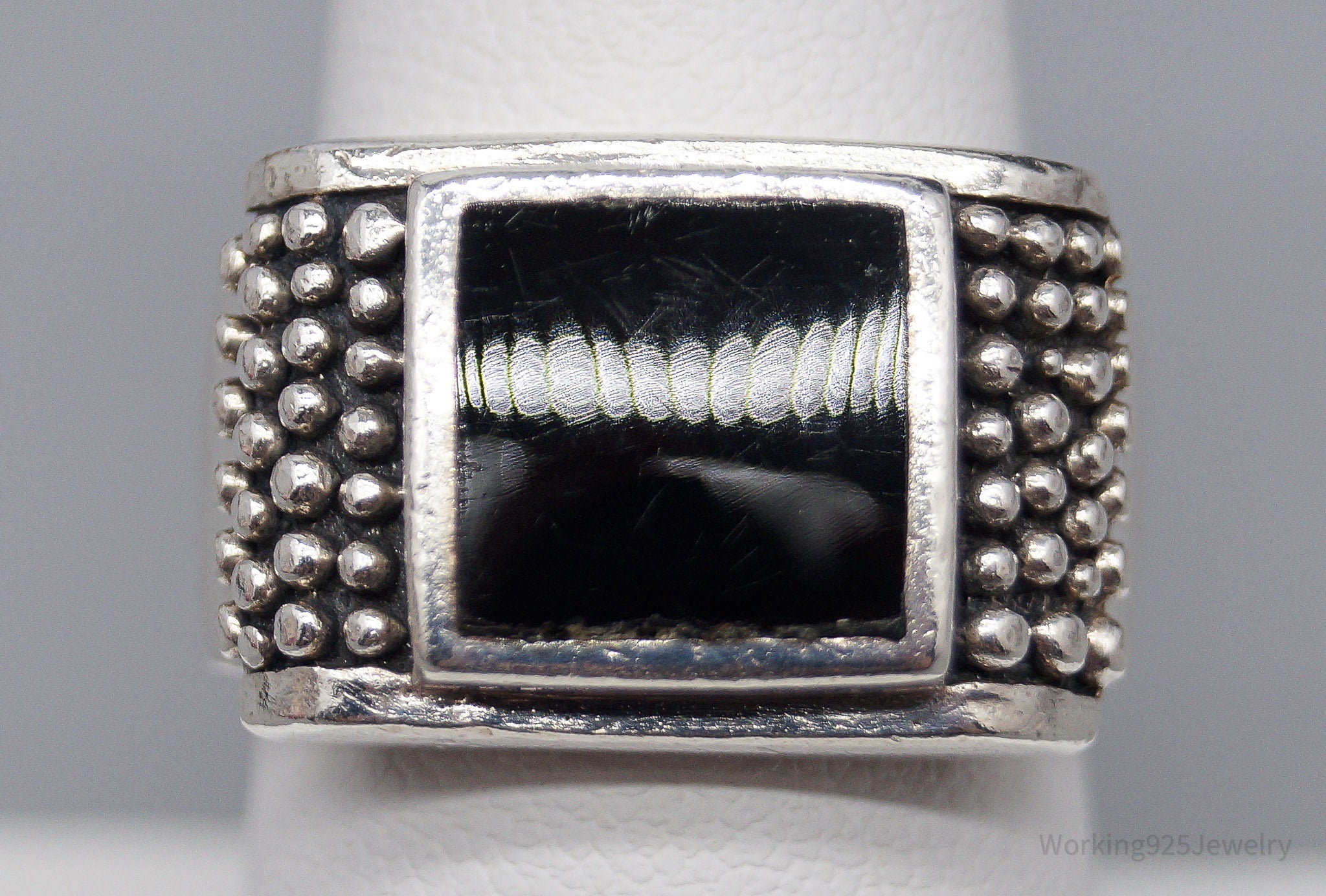 Vintage Black Onyx Modernist Style Sterling Silver Ring - Size 8
