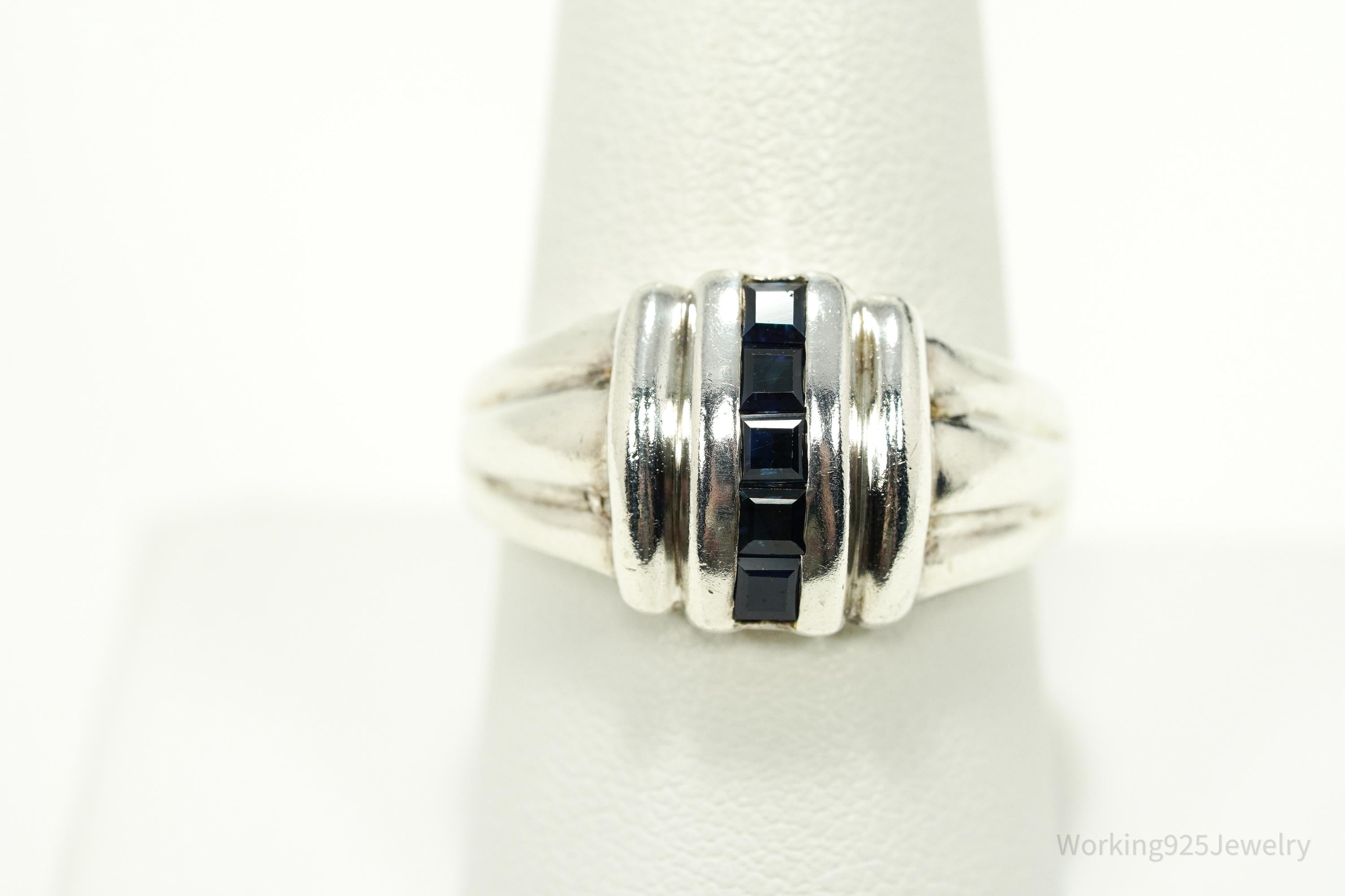 Vintage Blue Sapphire Sterling Silver Ring - Size 9.25