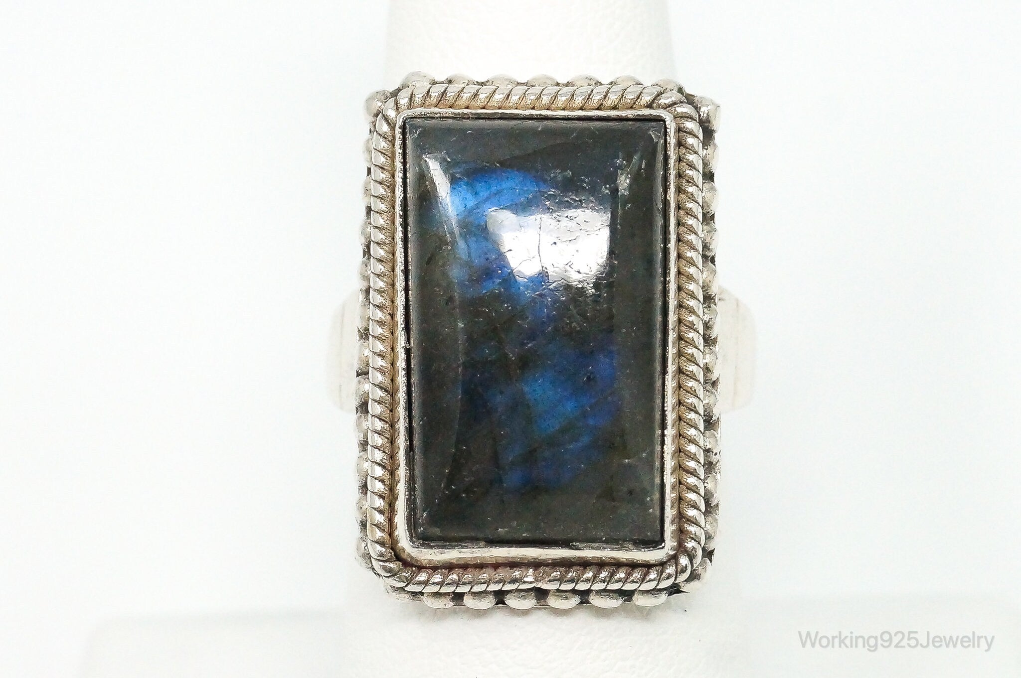 Vintage Large Labradorite Sterling Silver Ring - Size 7.5