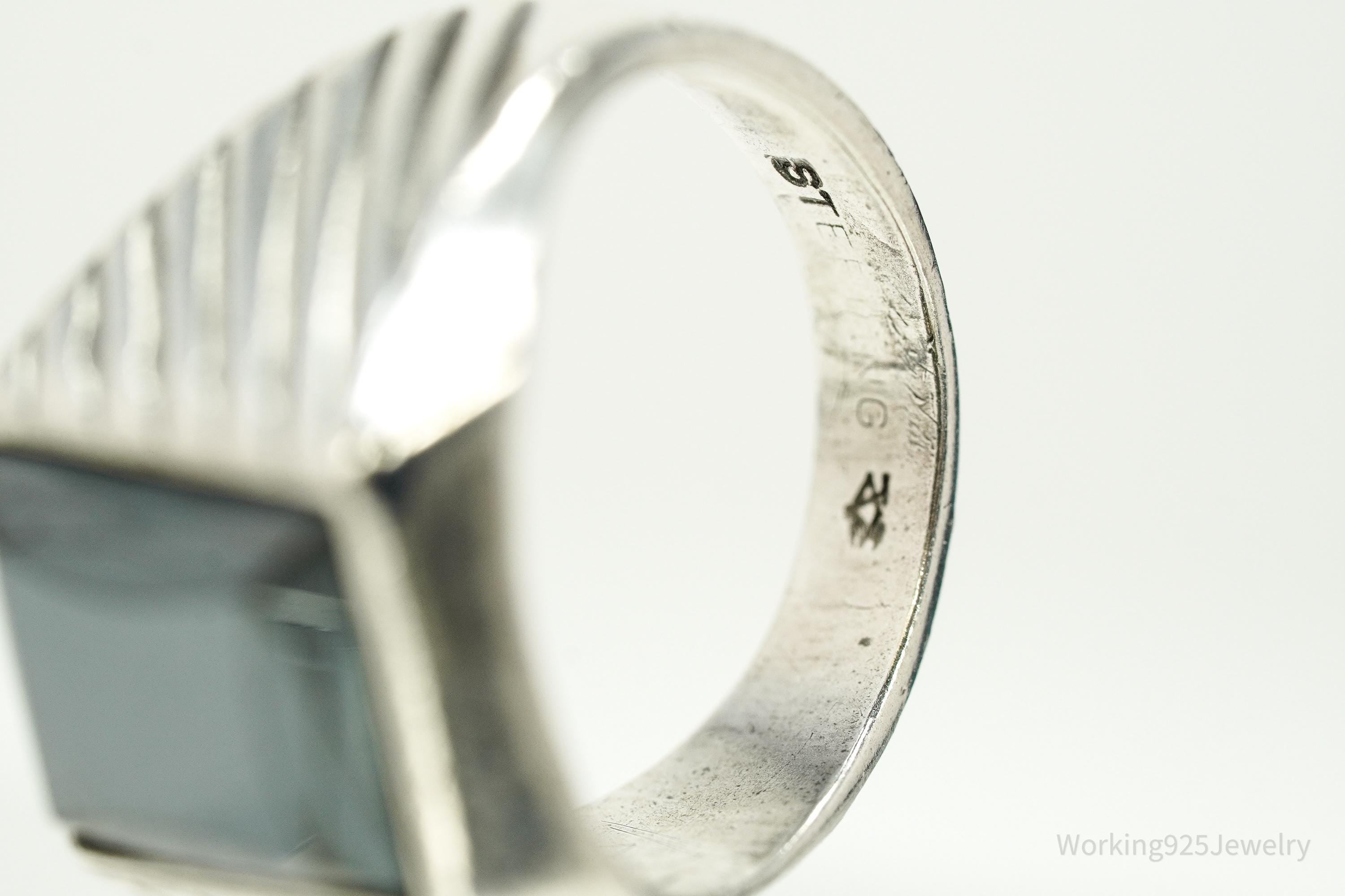 Vintage MCM Vargas Mfg. Co. Hematite Sterling Silver Ring - Size 7.75